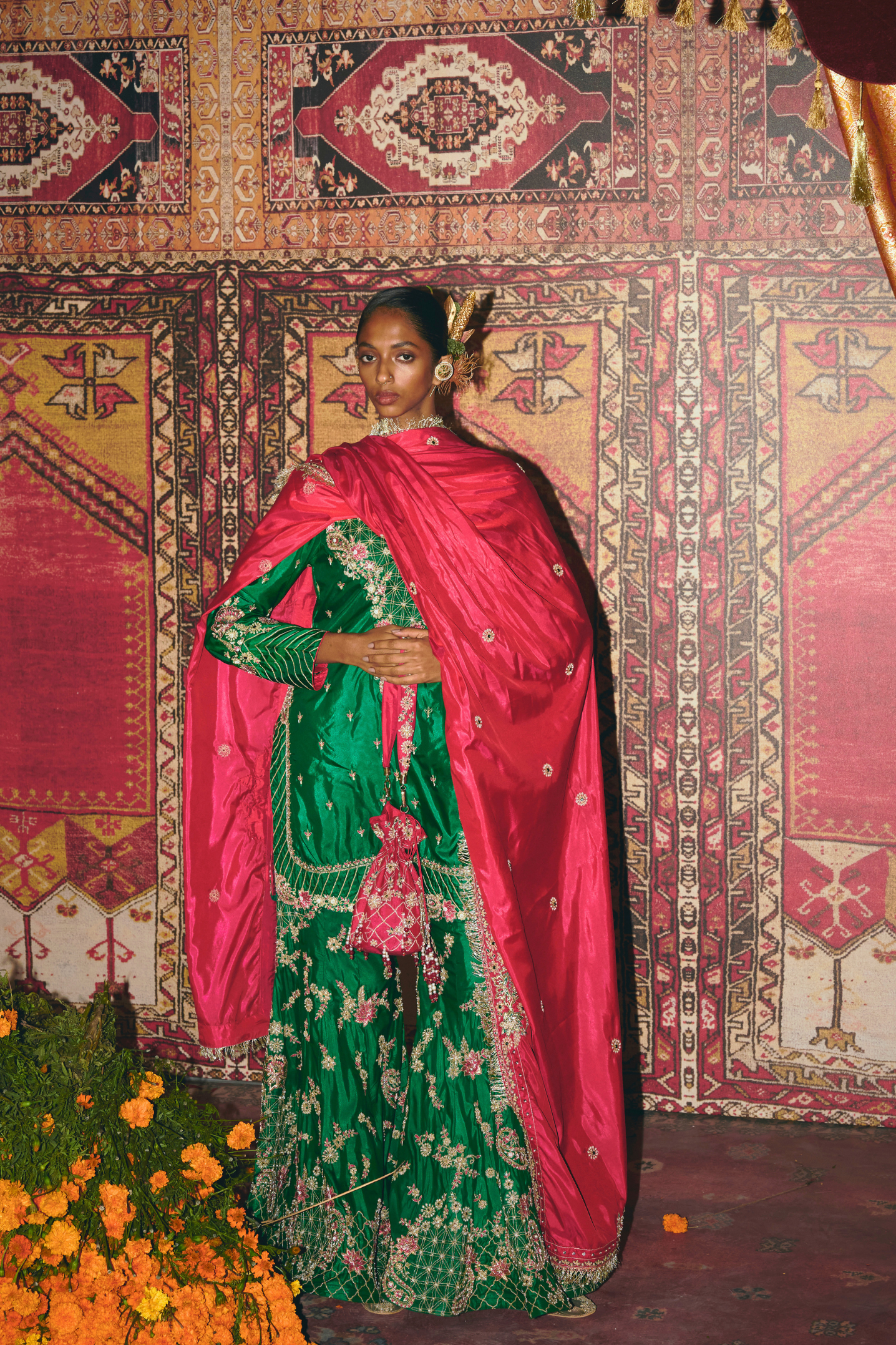 Green Soft Silk Sharara Set