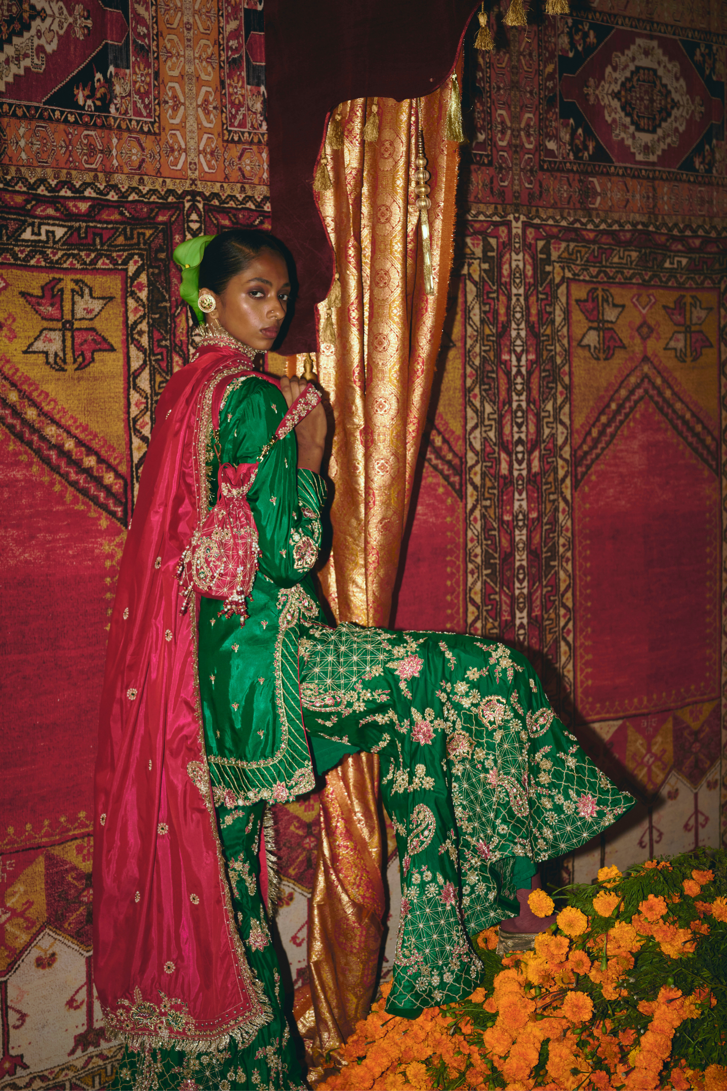 Green Soft Silk Sharara Set
