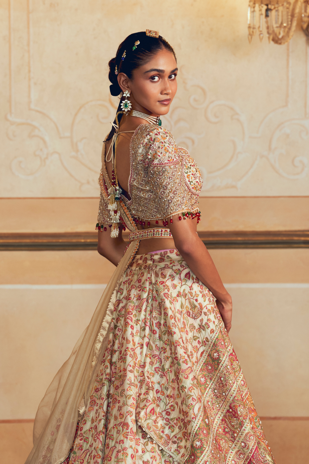 Ivory jacquard banarasi lehenga set