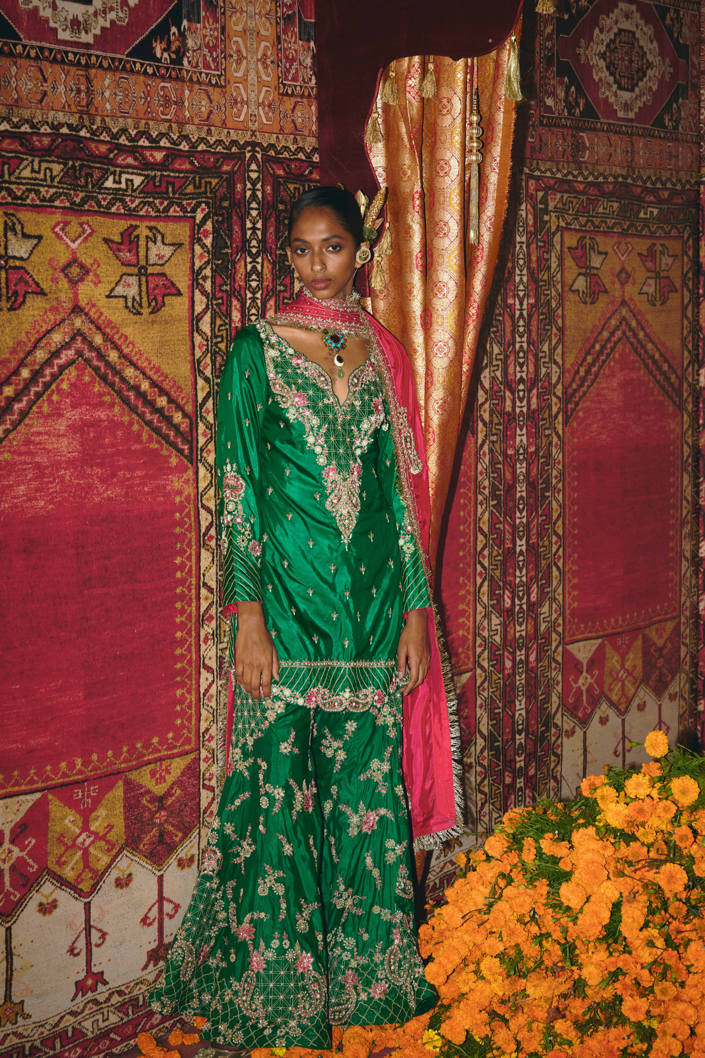Green Soft Silk Sharara Set
