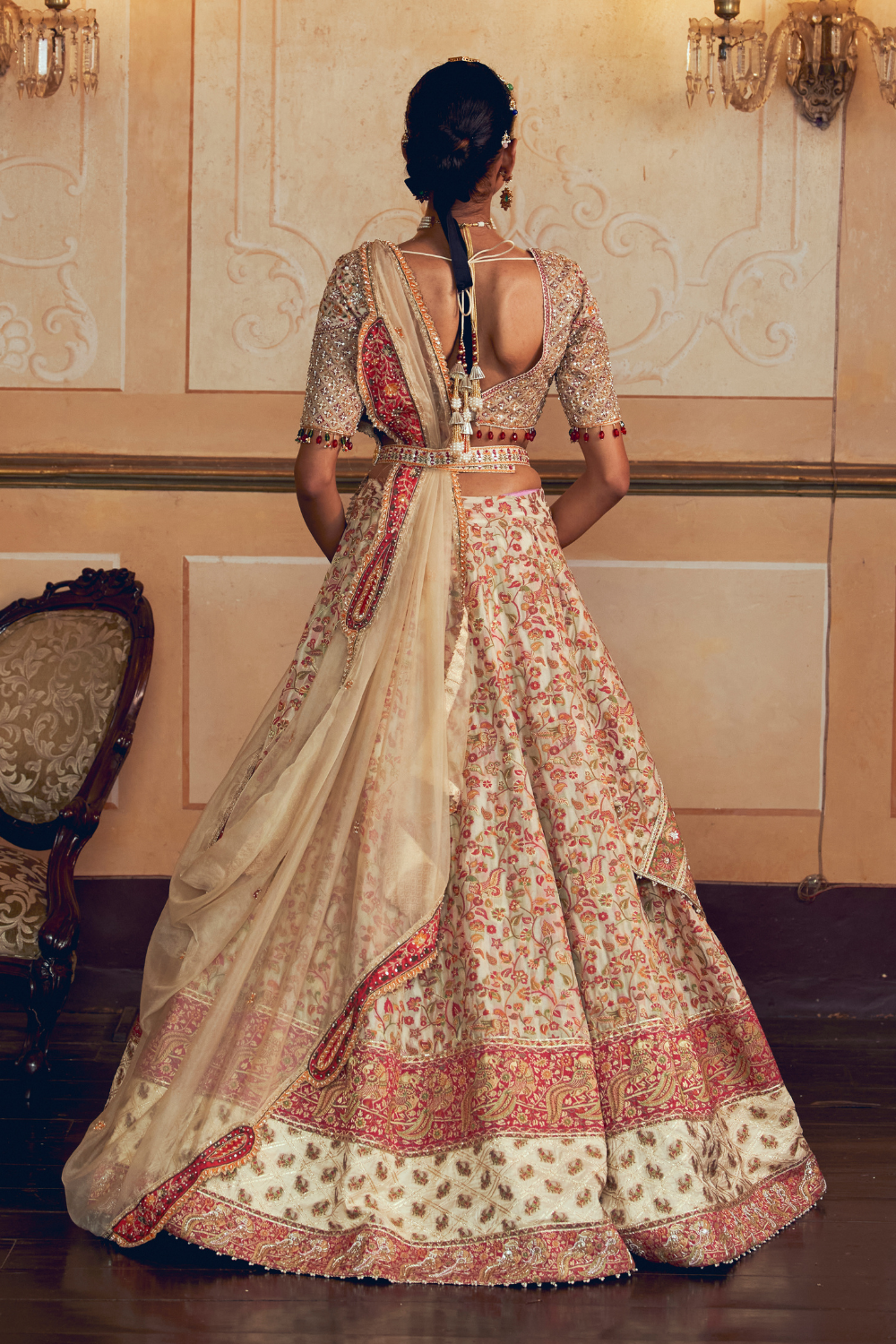 Ivory jacquard banarasi lehenga set