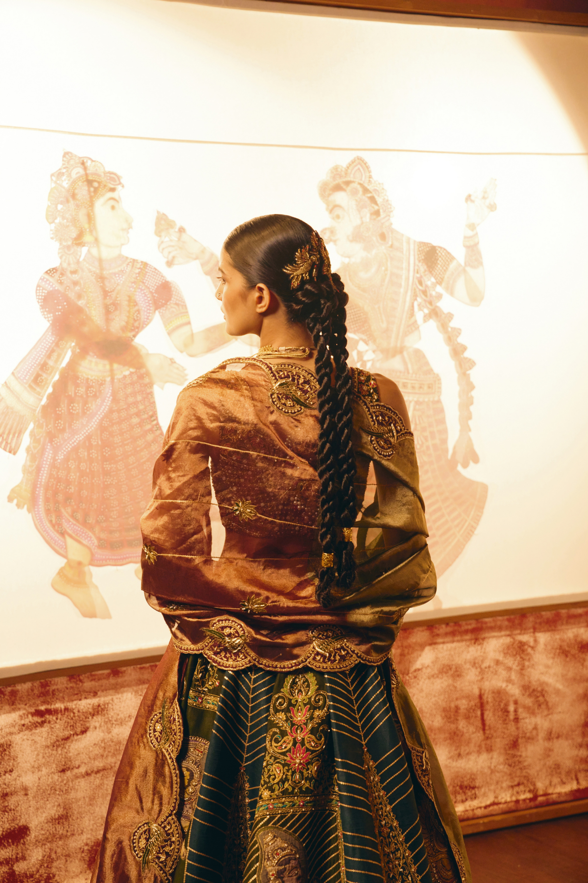 Divyakatha Teal Patch Work Lehenga With Tissue Duppata Set