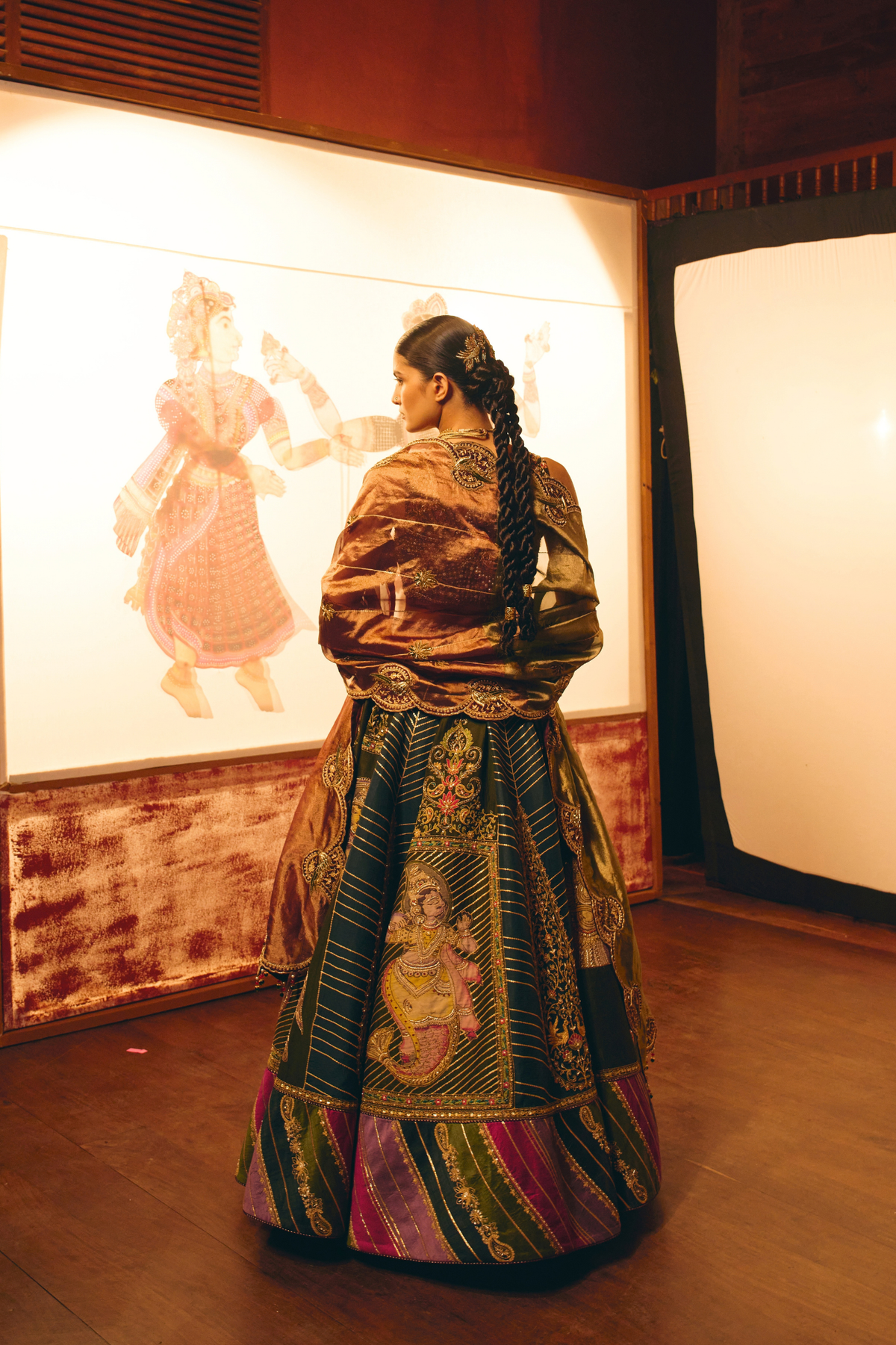 Divyakatha Teal Patch Work Lehenga With Tissue Duppata Set