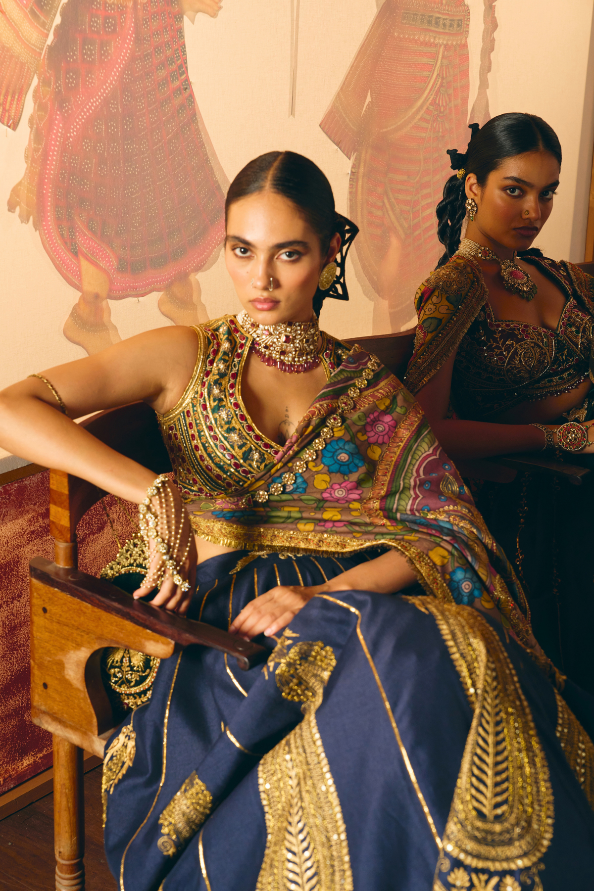 Dharma Deep Blue Paisley Lehenga With Kalamkari Duppata Set