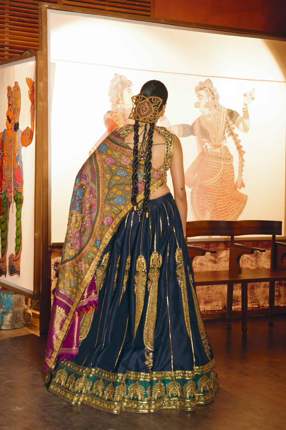 Dharma Deep Blue Paisley Lehenga With Kalamkari Duppata Set