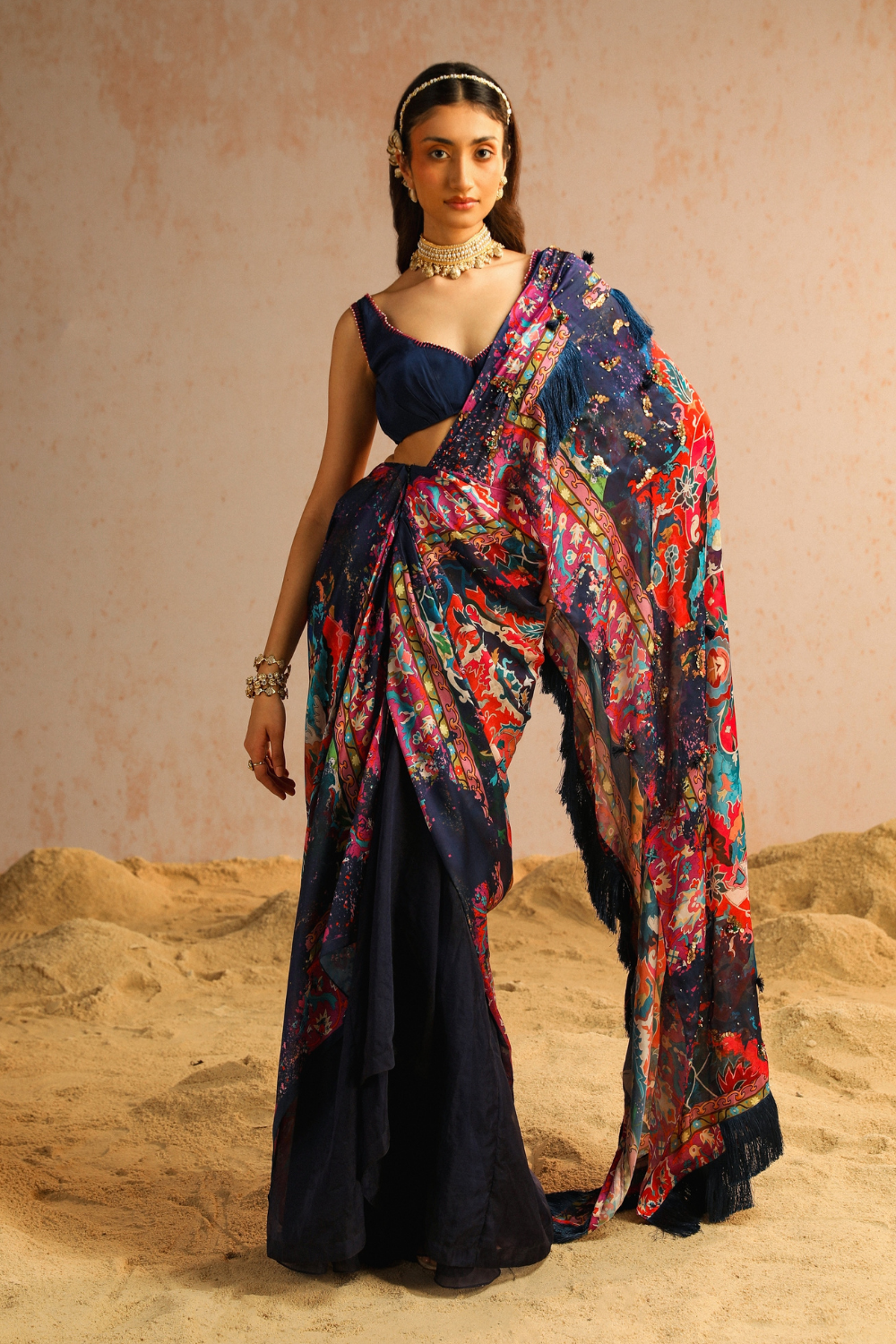 Blue draped saree with blouse