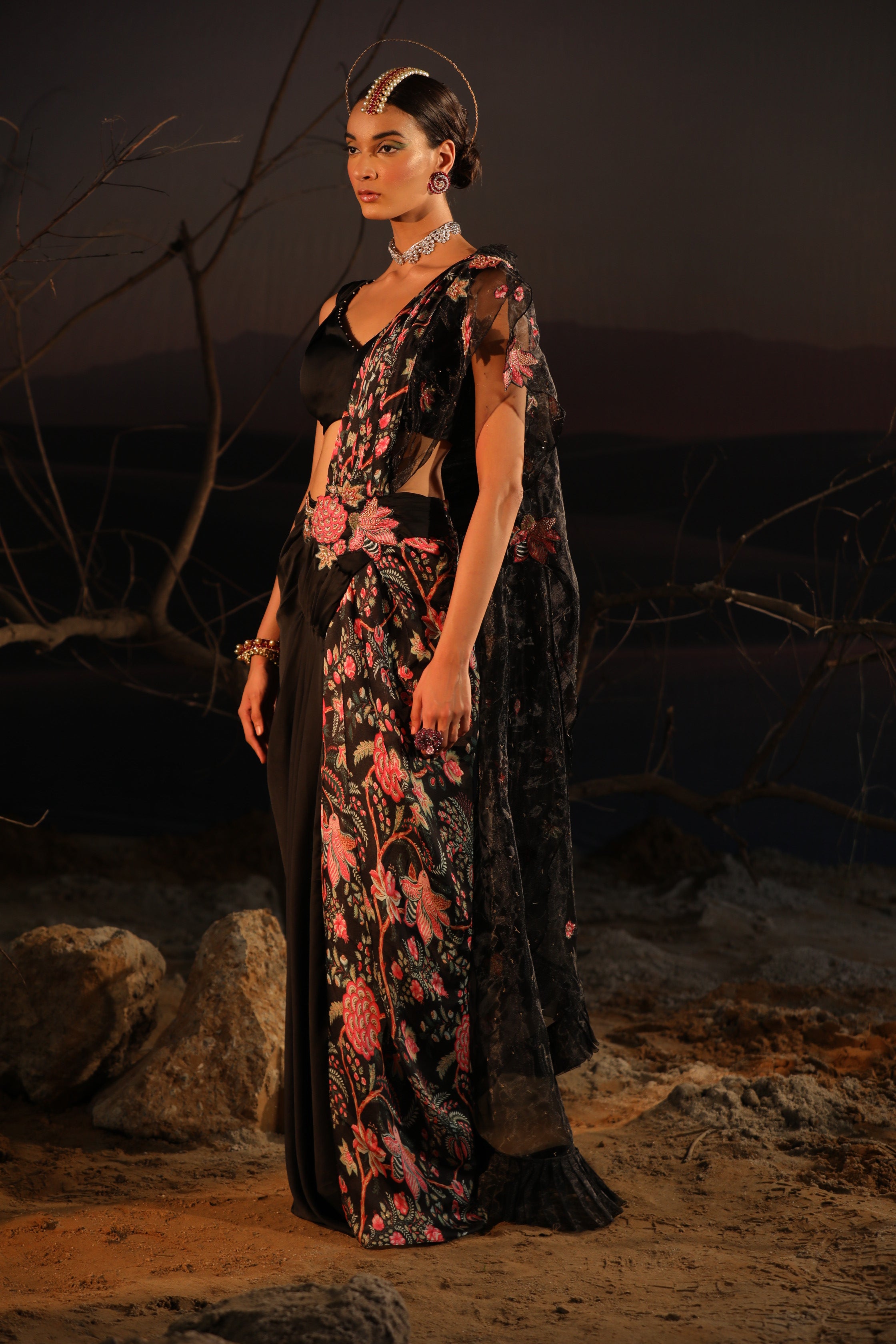 Khusha Kapila IN BLACK ORGANZA PALLA SAREE