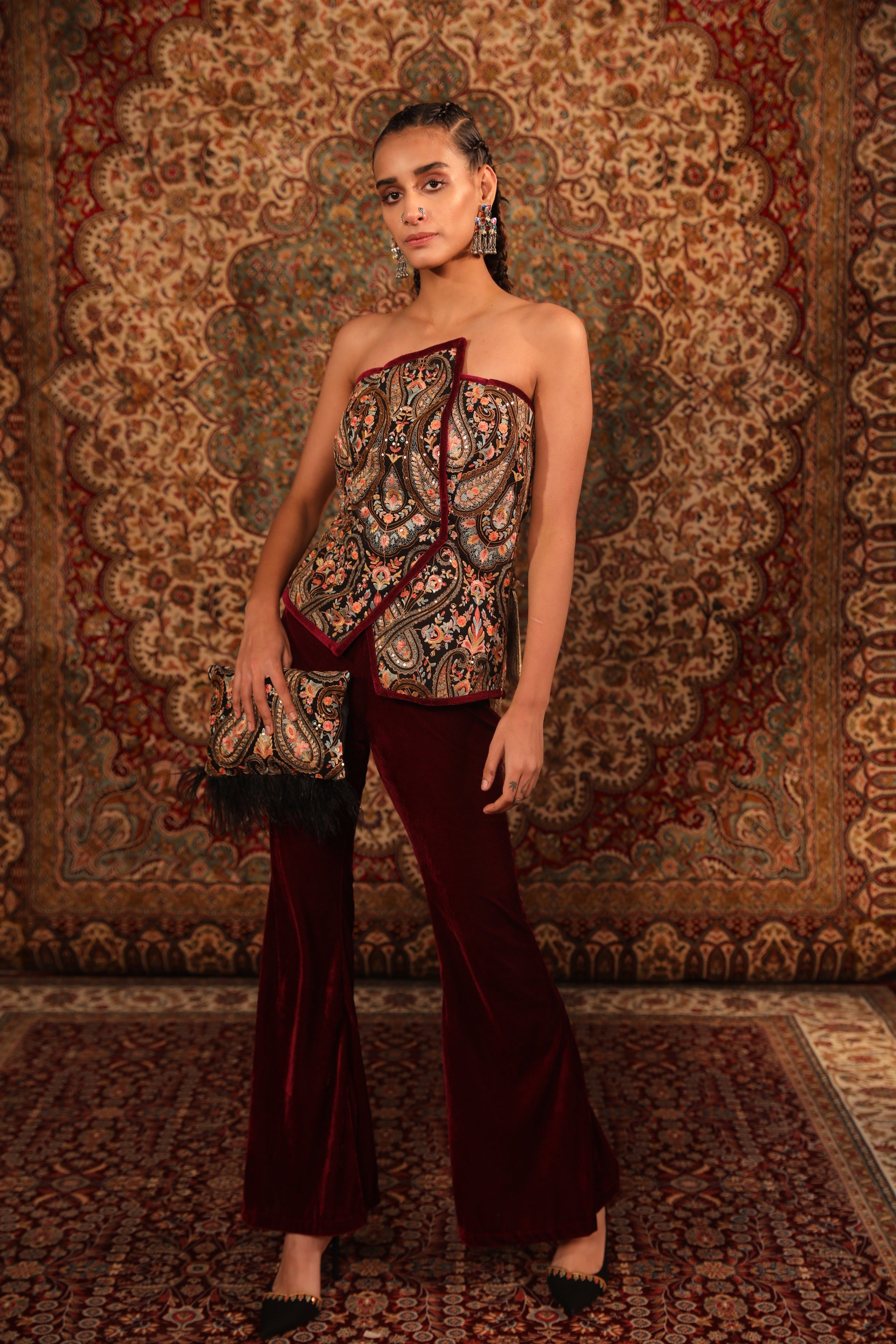 Women's Kashida Embroidered Wrap-around Top Set
