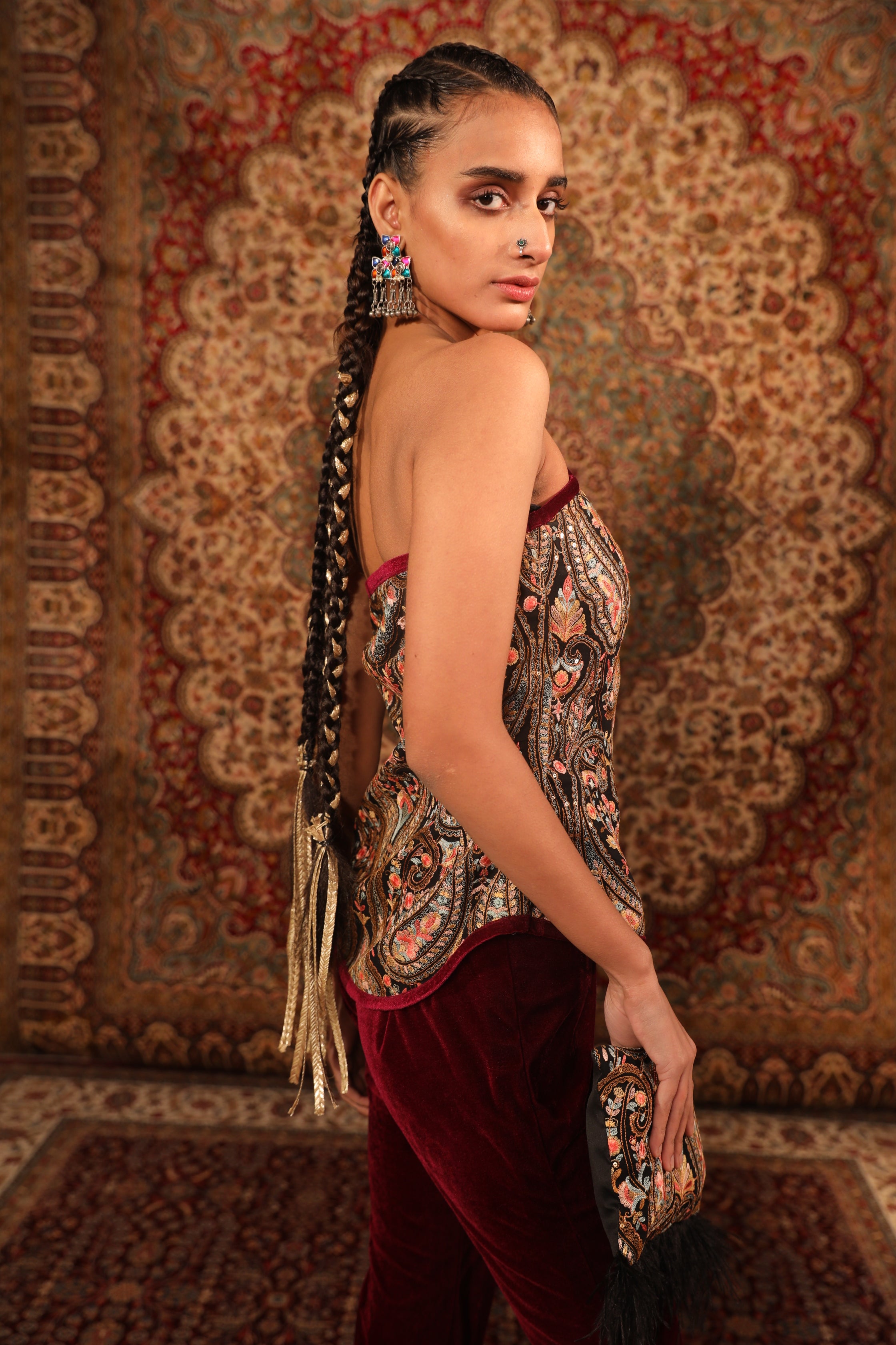 Women's Kashida Embroidered Wrap-around Top Set sideview