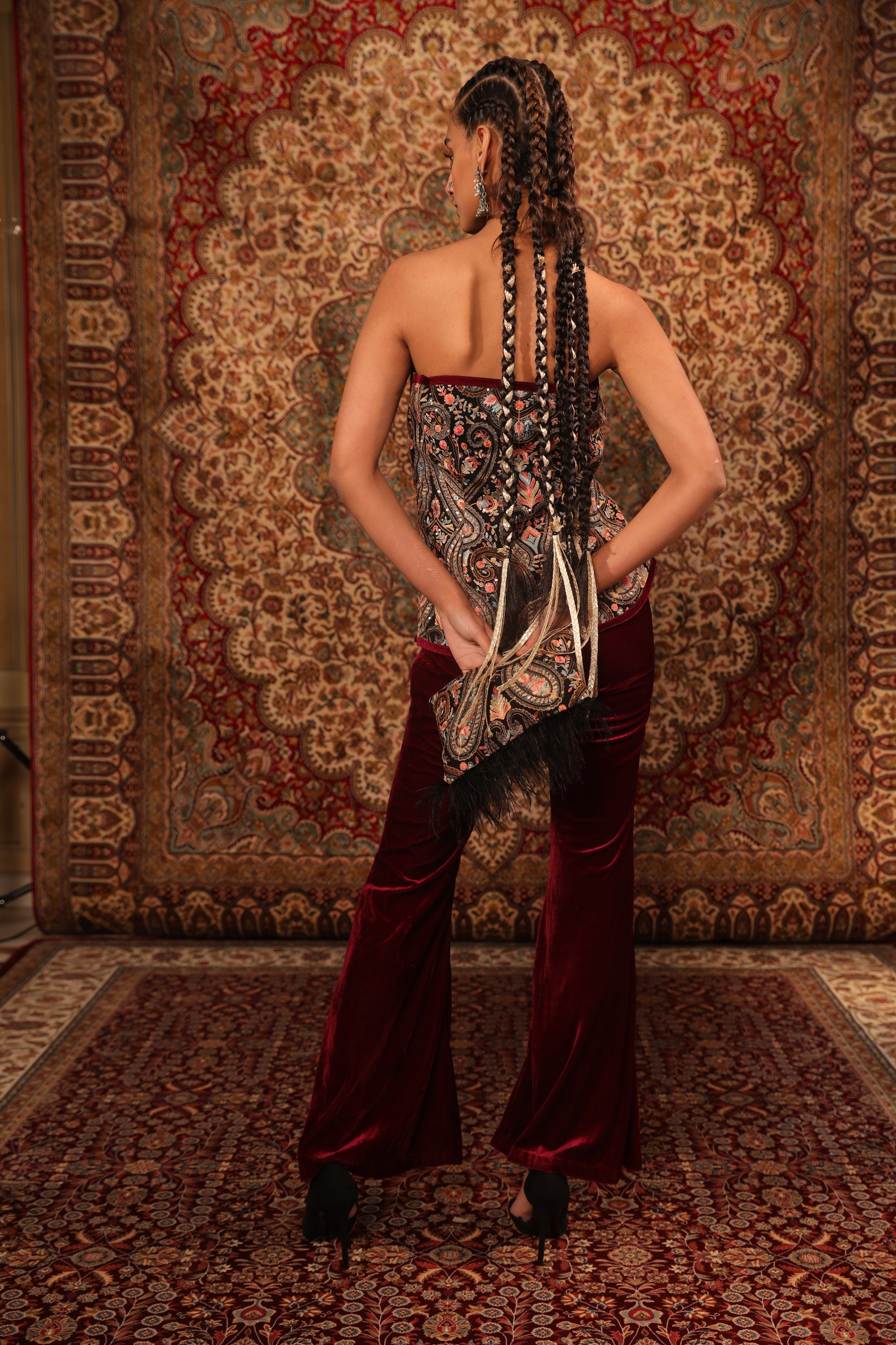 Women's Kashida Embroidered Wrap-around Top Set backview