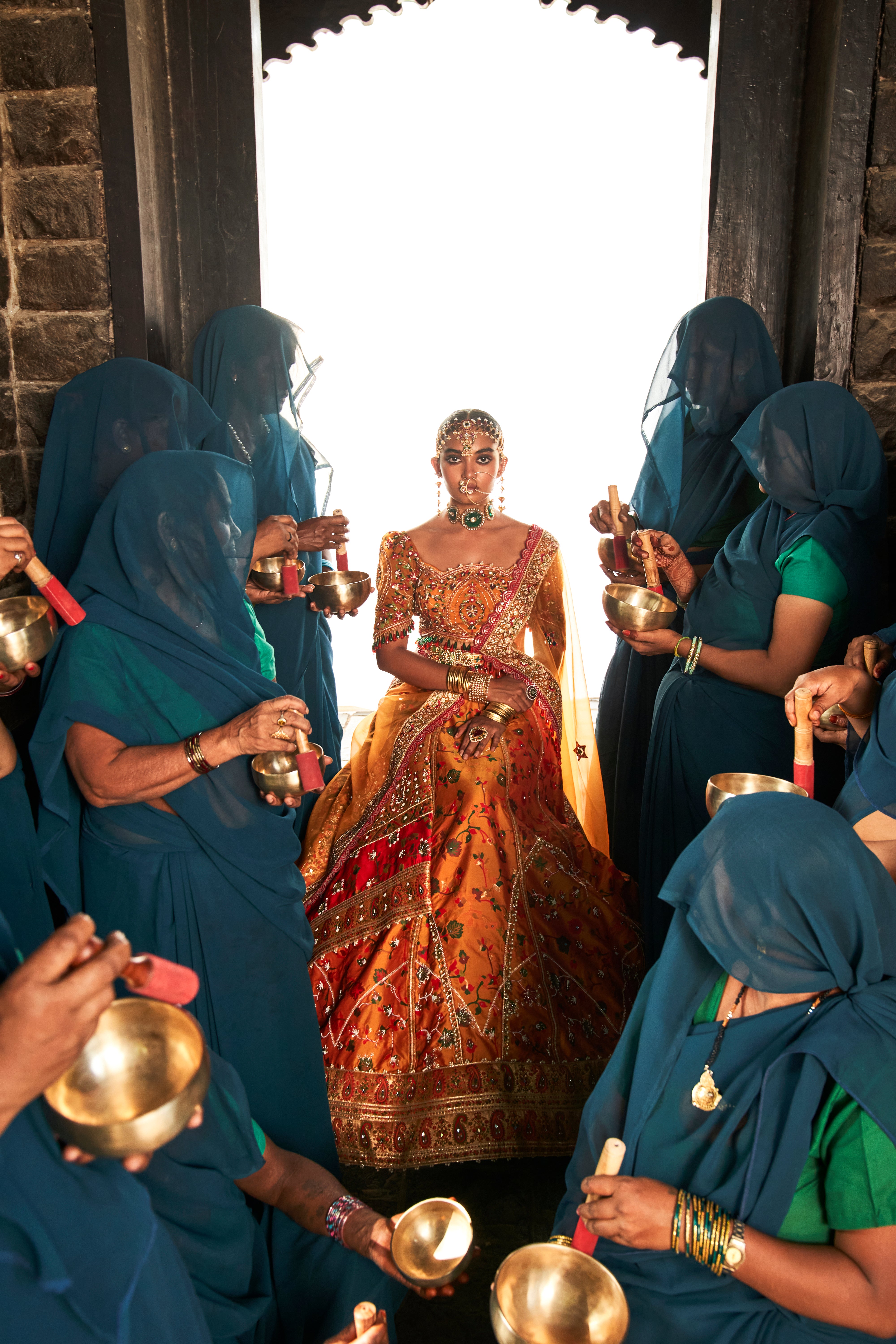Mustard kani embroidered Lehenga