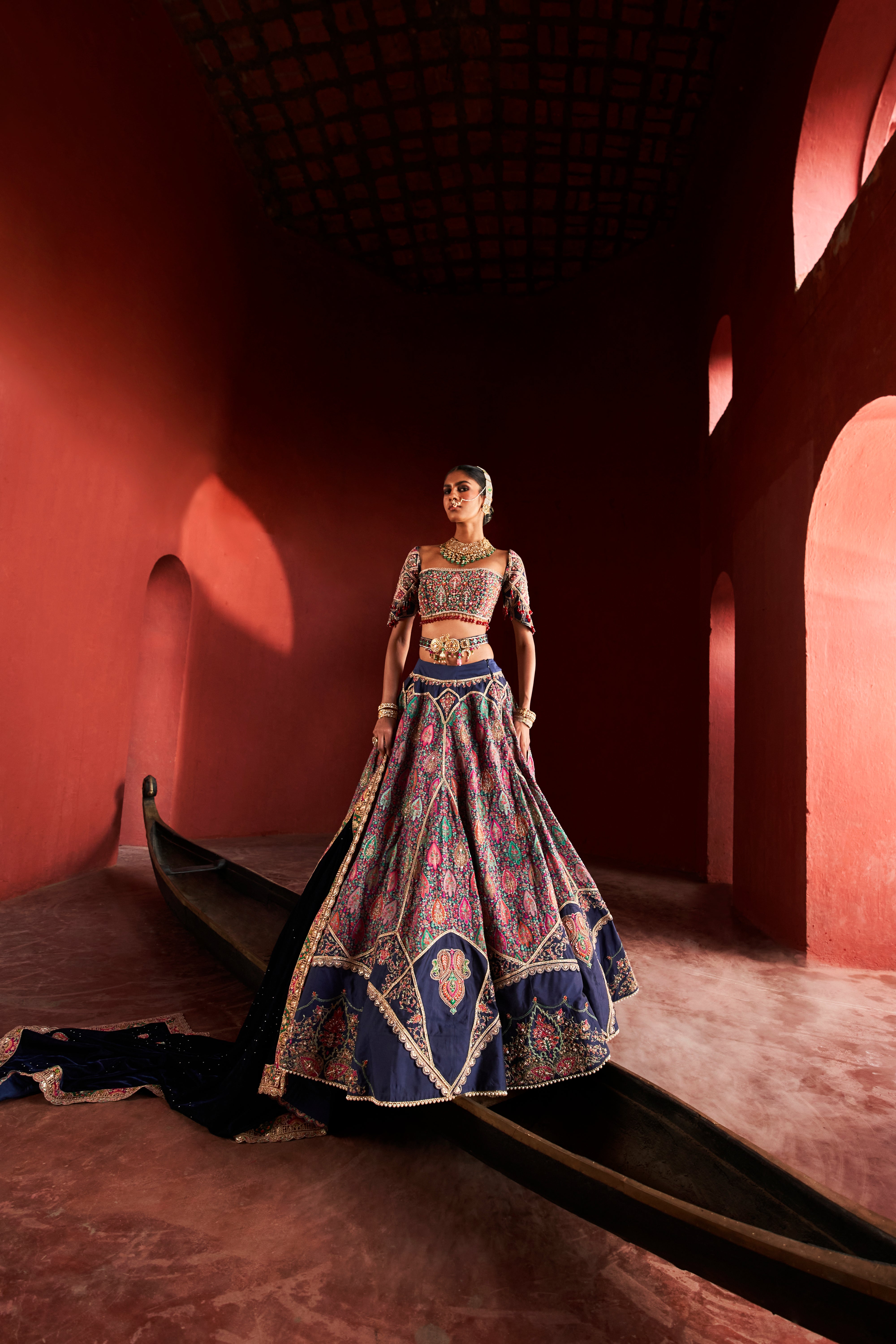 Dark Blue Jamawar Lehnga set