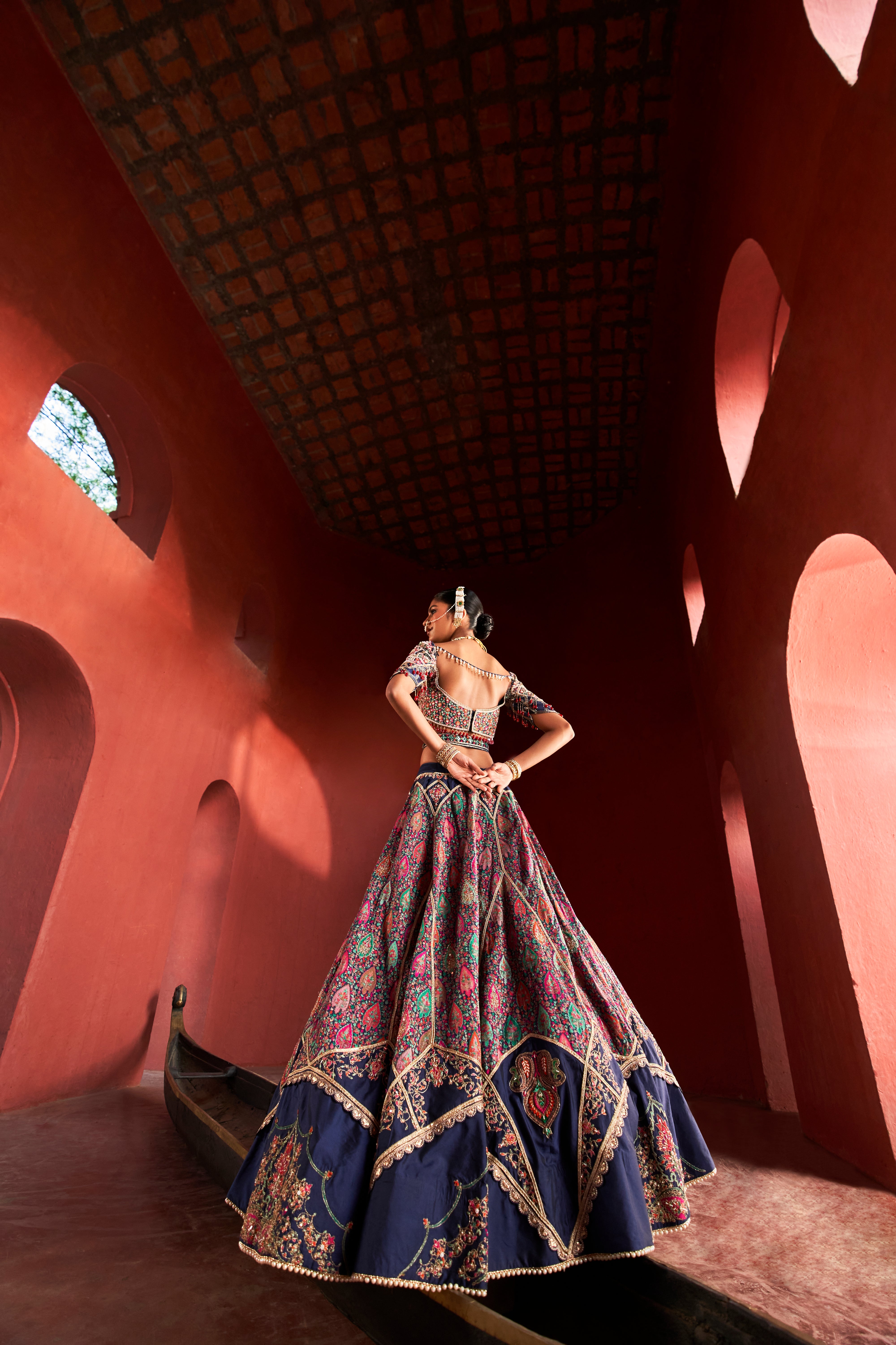 Dark Blue Jamawar Lehnga set