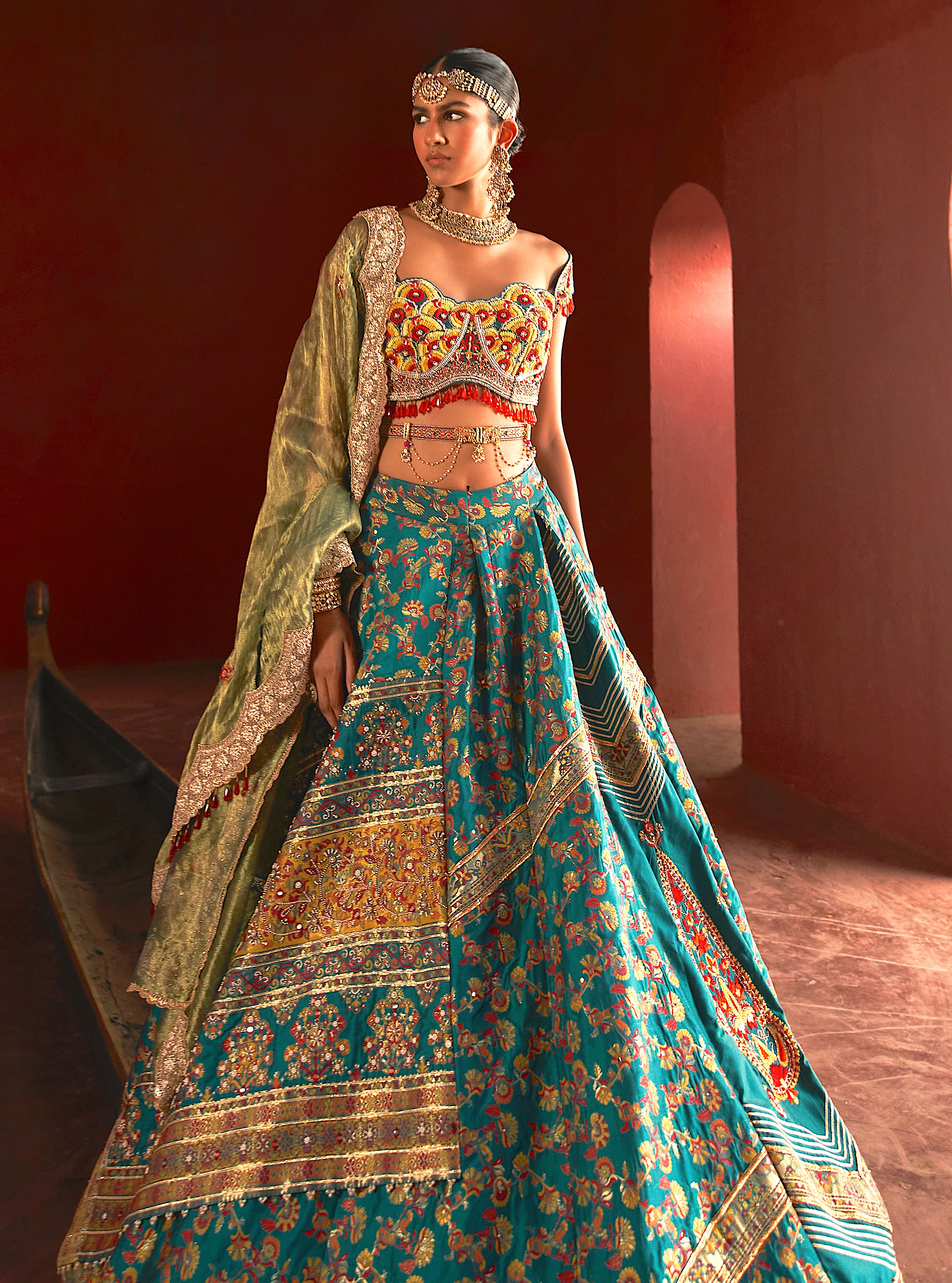 Teal kani Embroidered Lehenga