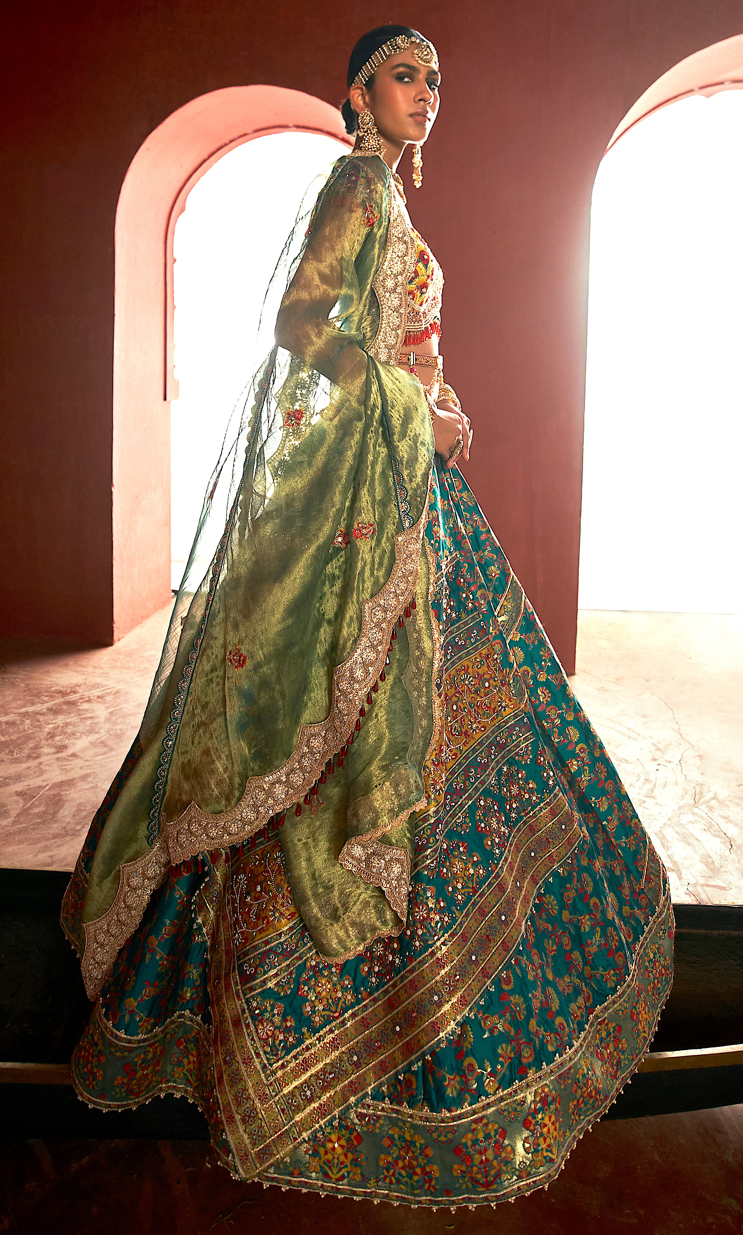 Teal kani Embroidered Lehenga