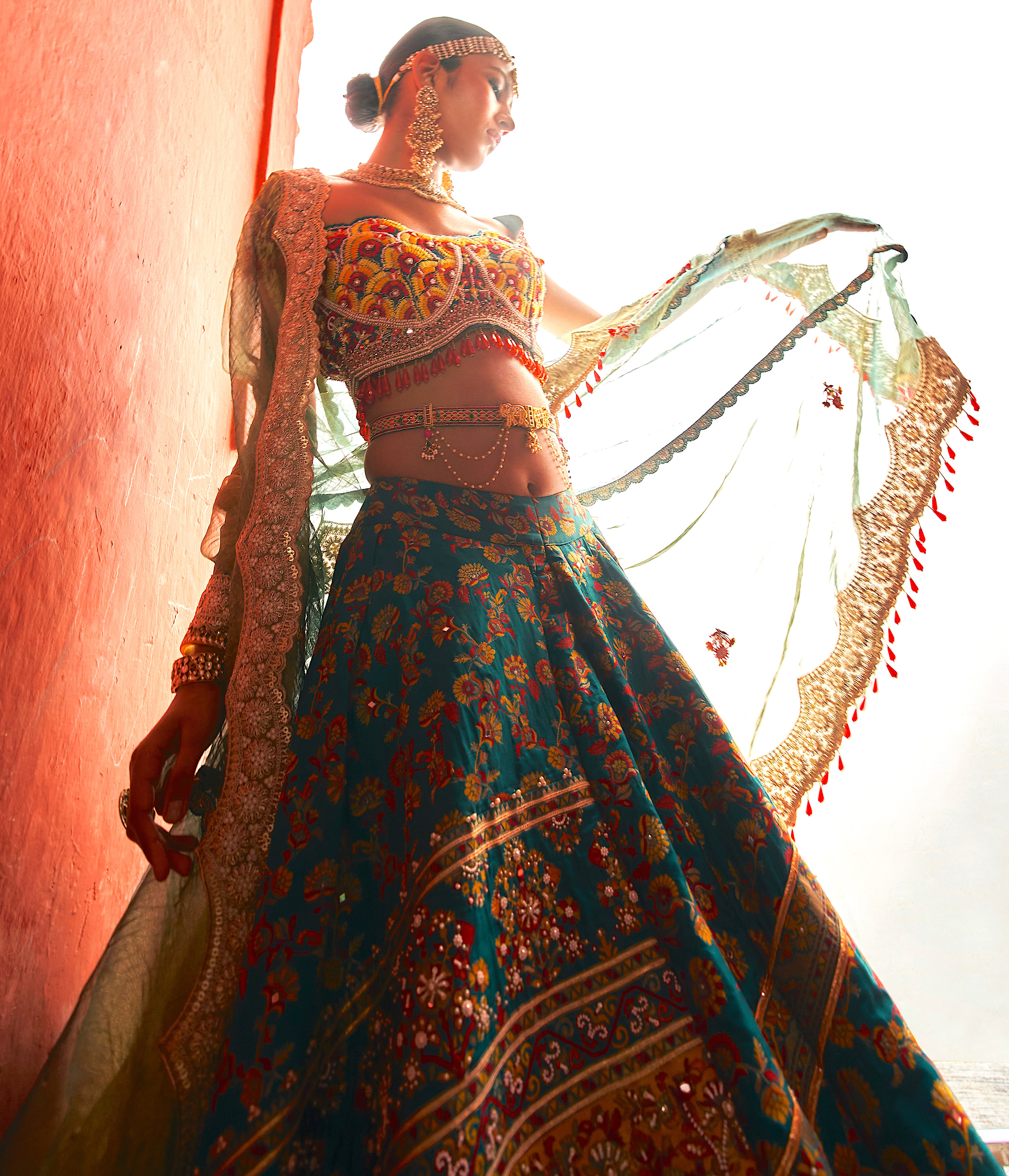Teal kani Embroidered Lehenga