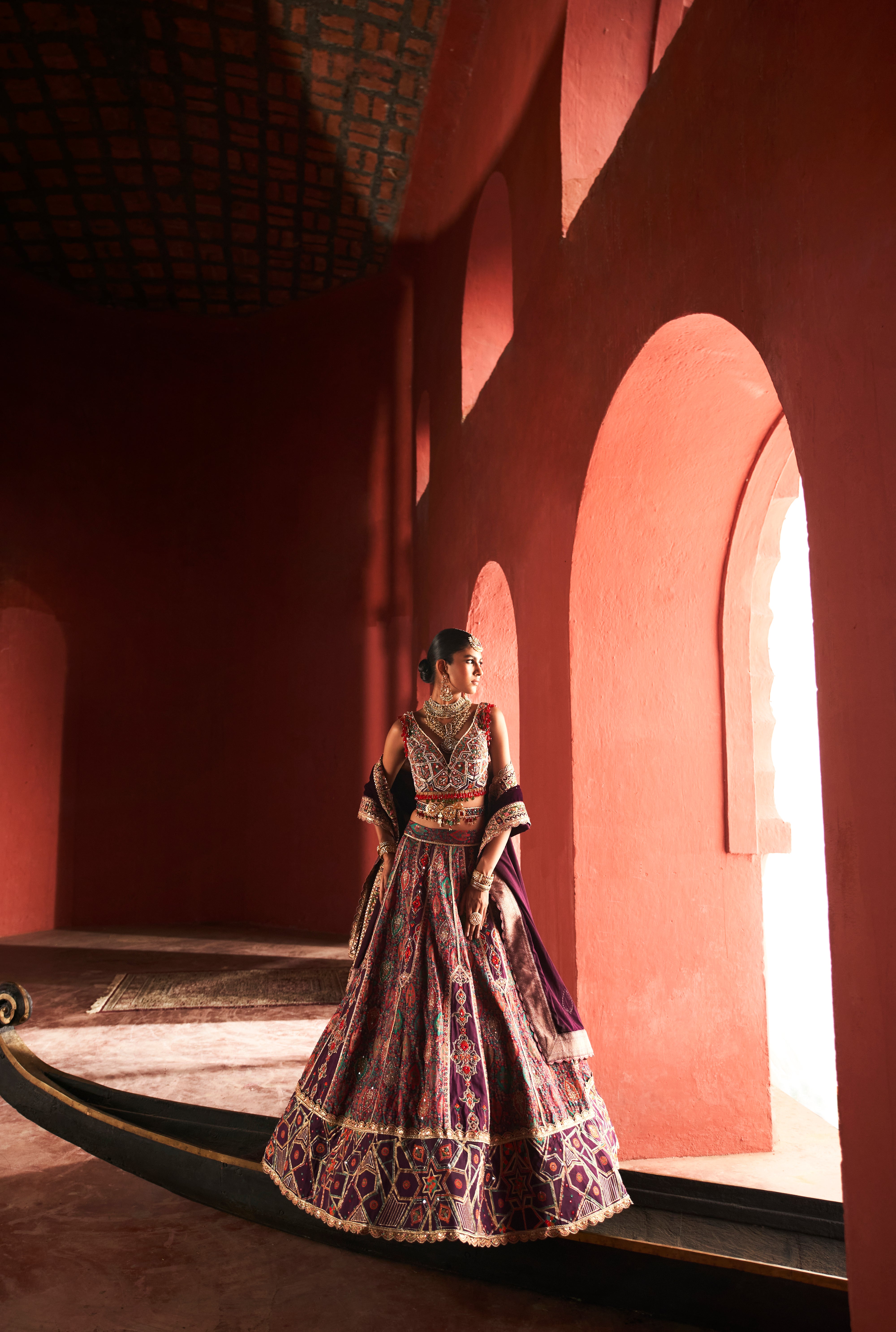 Dark Purple Jamawar Lehnga