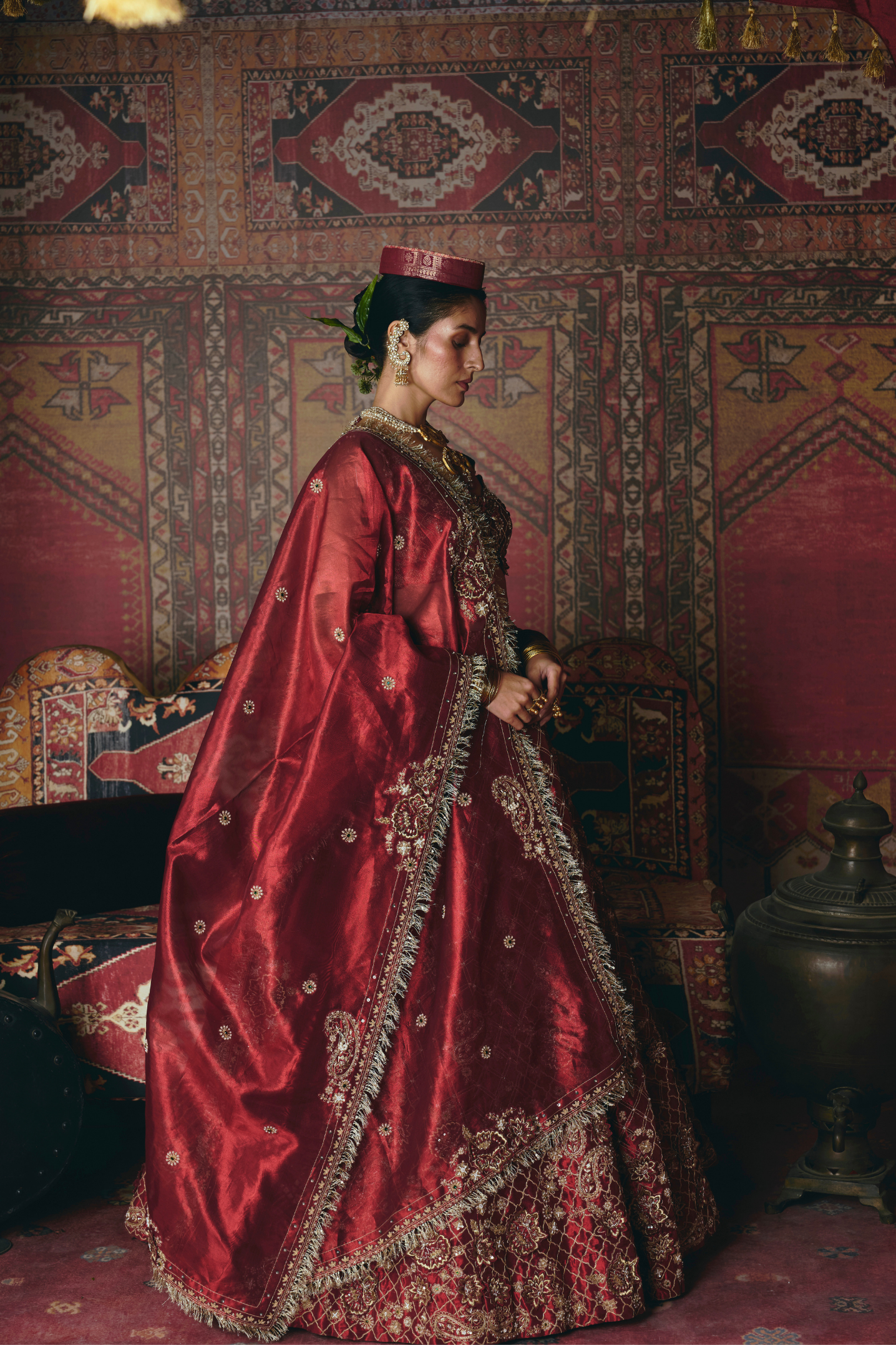 Maroon 3D Flower Lehenga Set