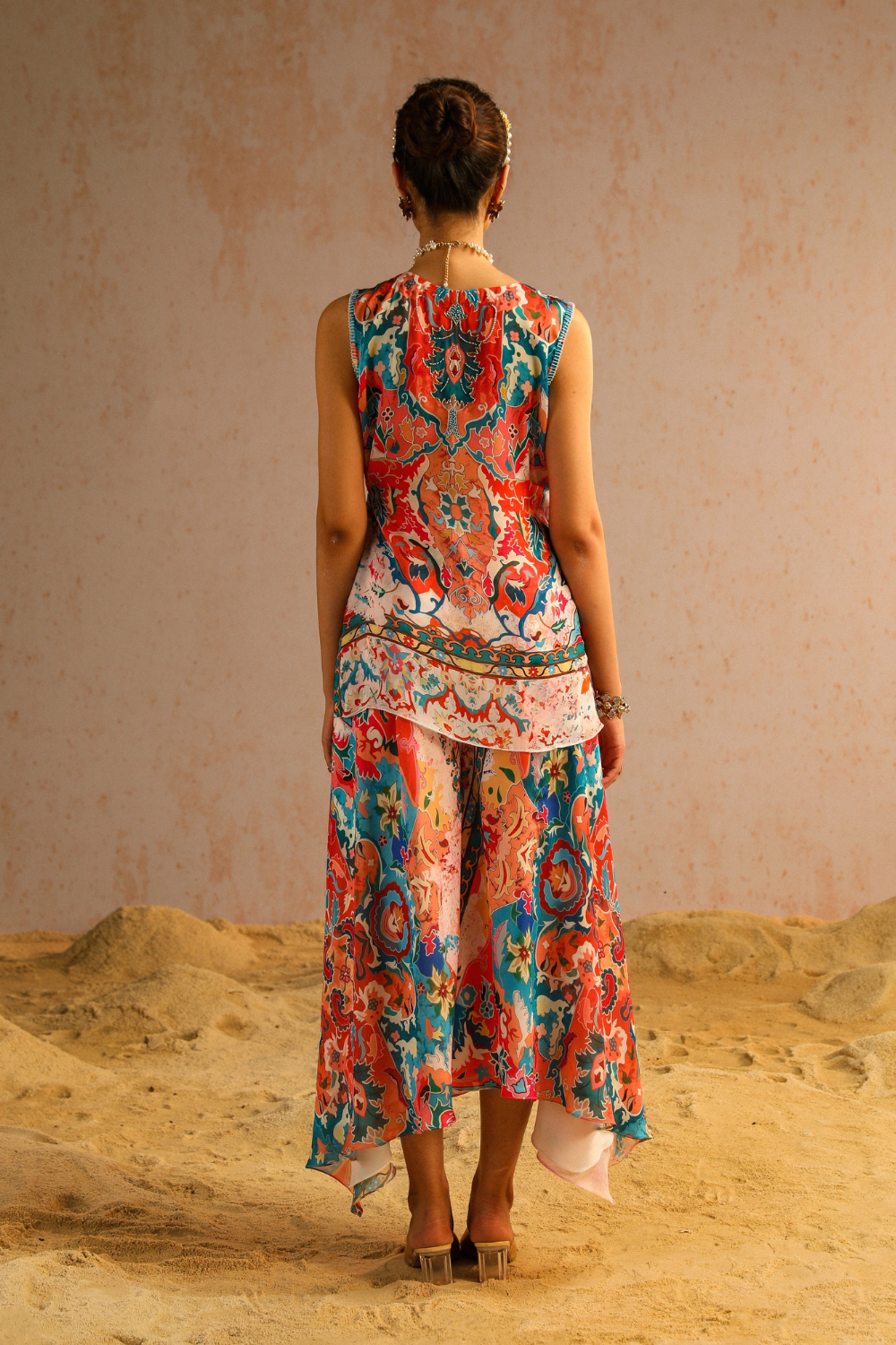 Ivory A-line pants with short kurti