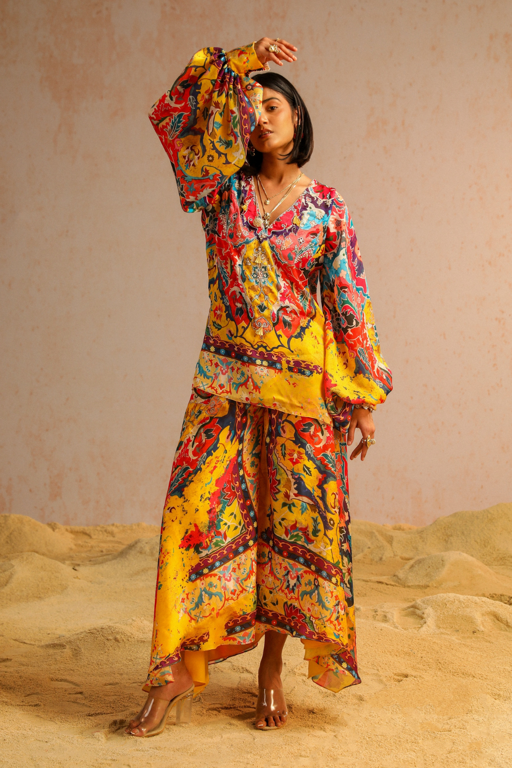 Yello A-line pants with short kurti