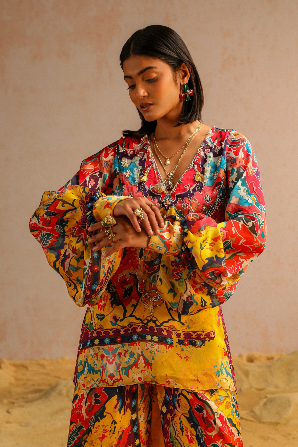 Yello A-line pants with short kurti
