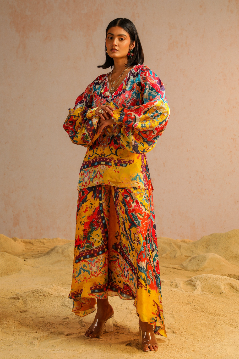 Yello A-line pants with short kurti