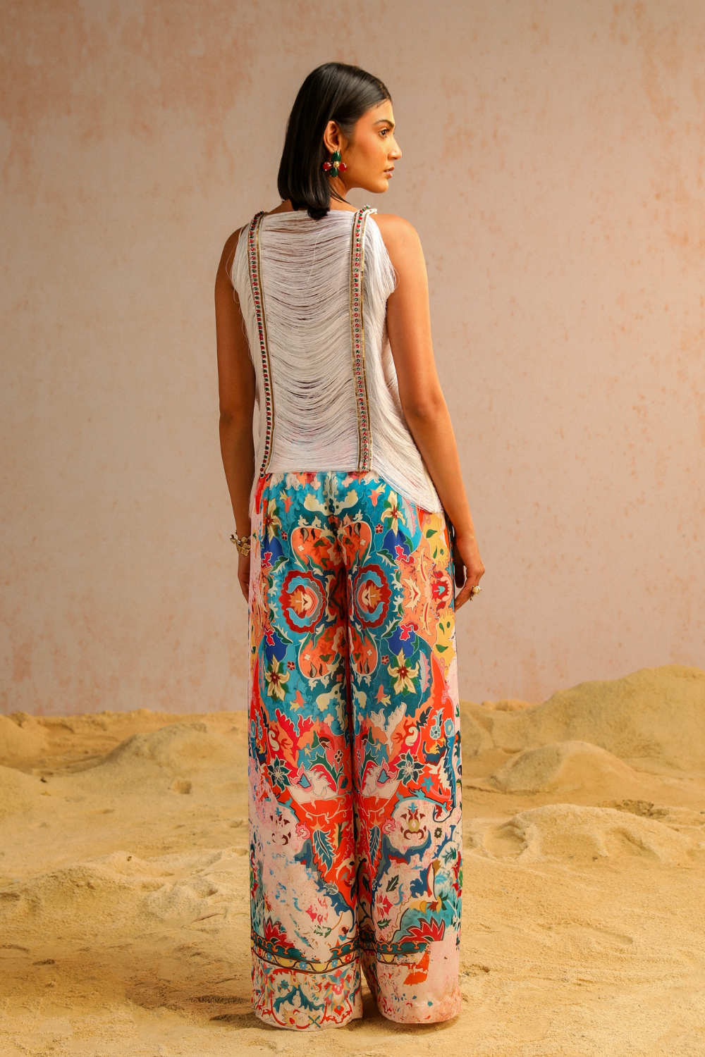 Ivory pants with fringe lace top