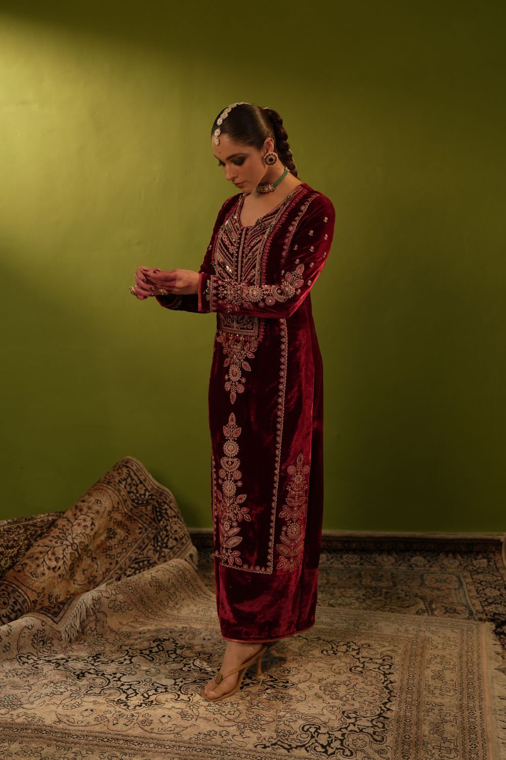Red Velvet Kaftan Set