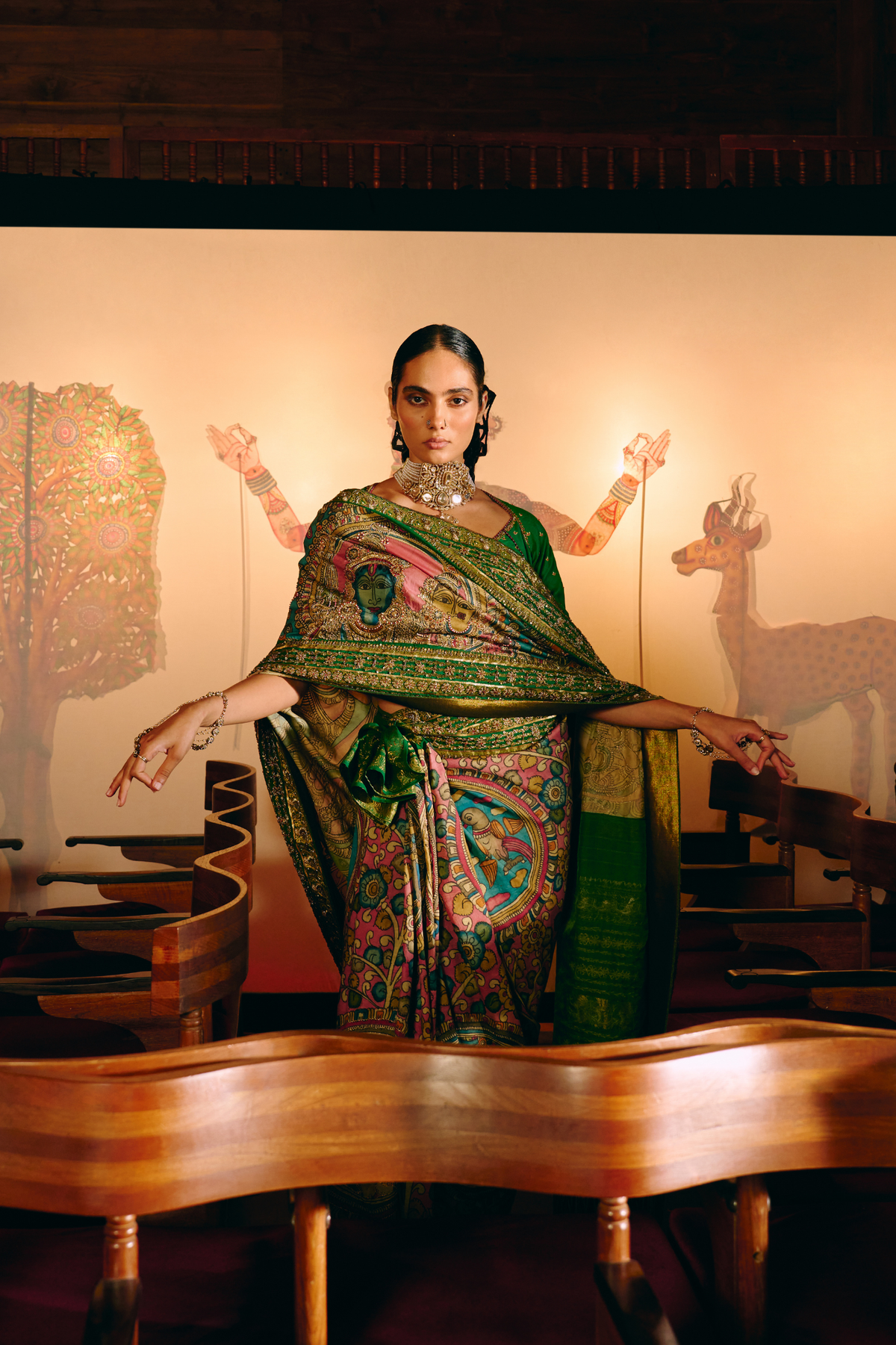 RamLeela onion pink saree with green blouse