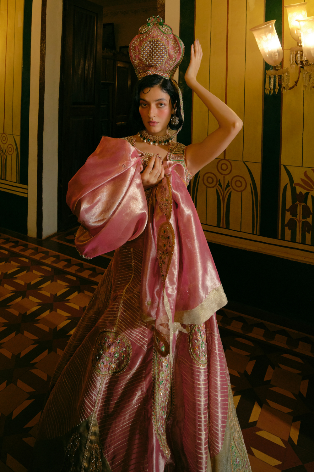 Laila Faisall in our Pink silk zari tissue lehnga set