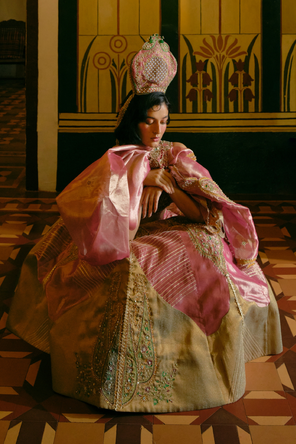 Laila Faisall in our Pink silk zari tissue lehnga set