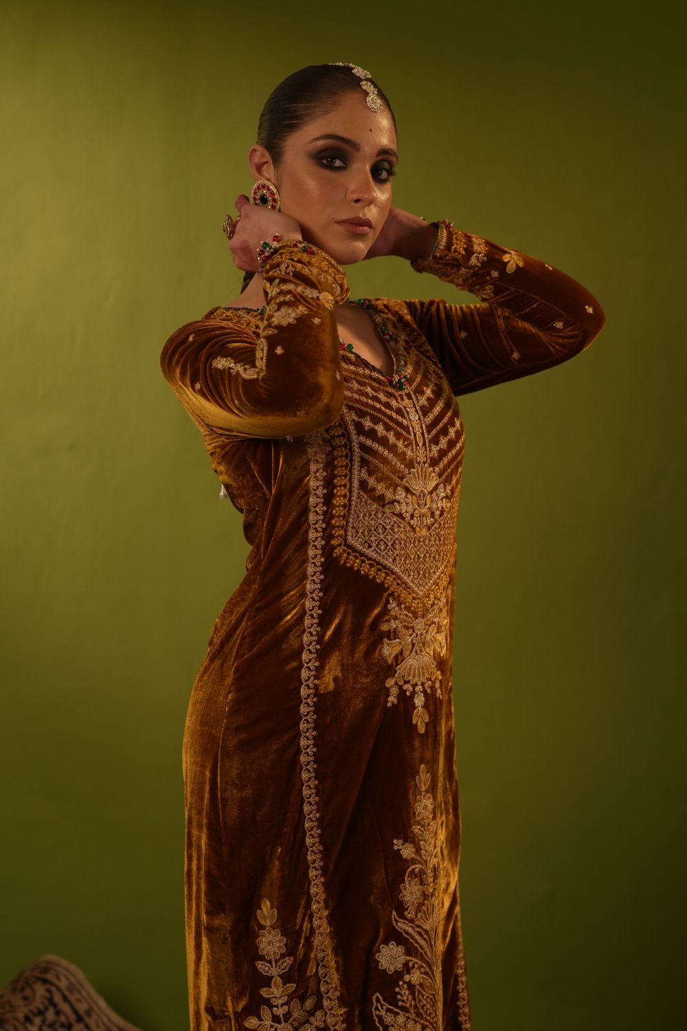 Yellow Velvet Kaftan Set