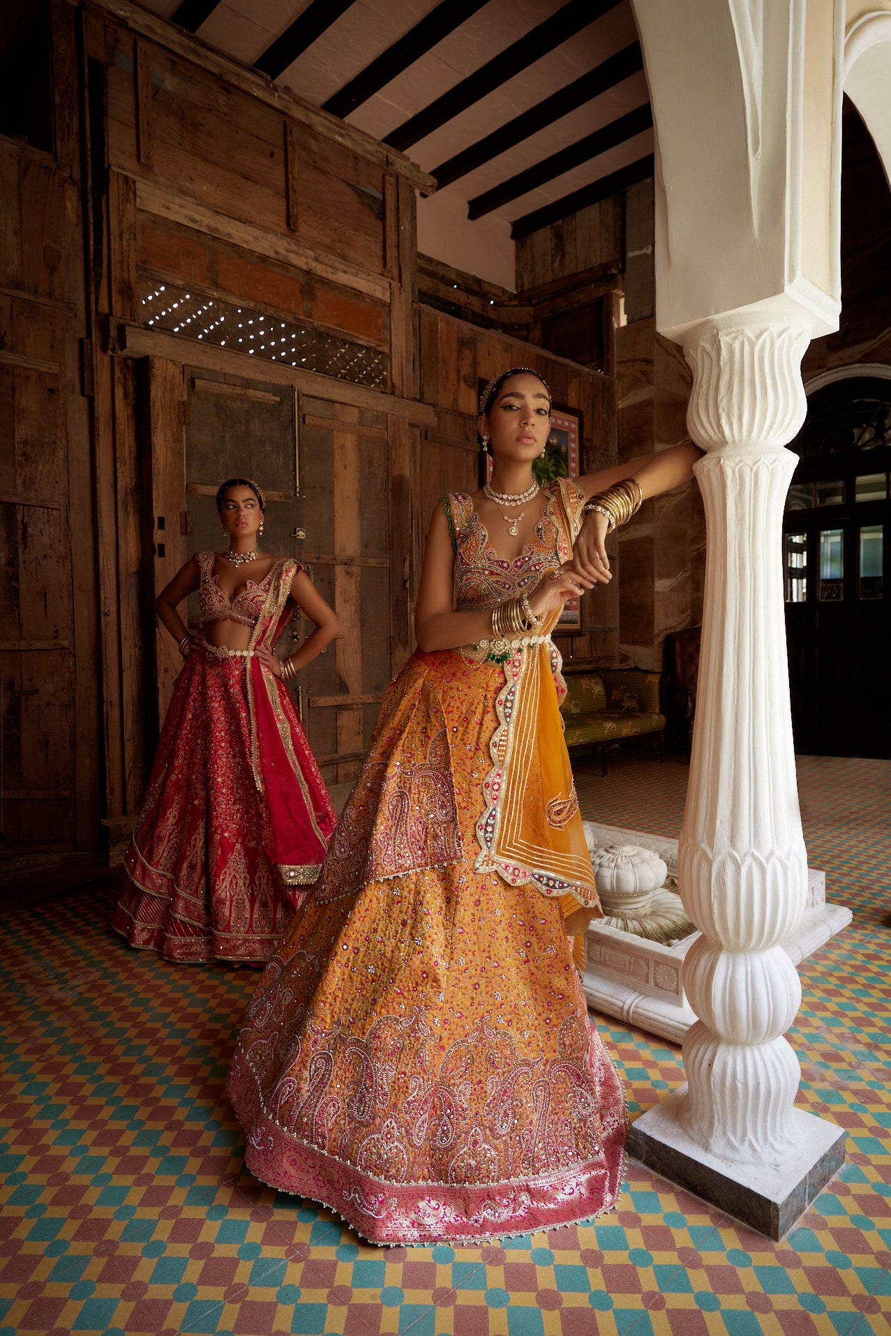 Yellow Jamawar Katan Silk Lehenga