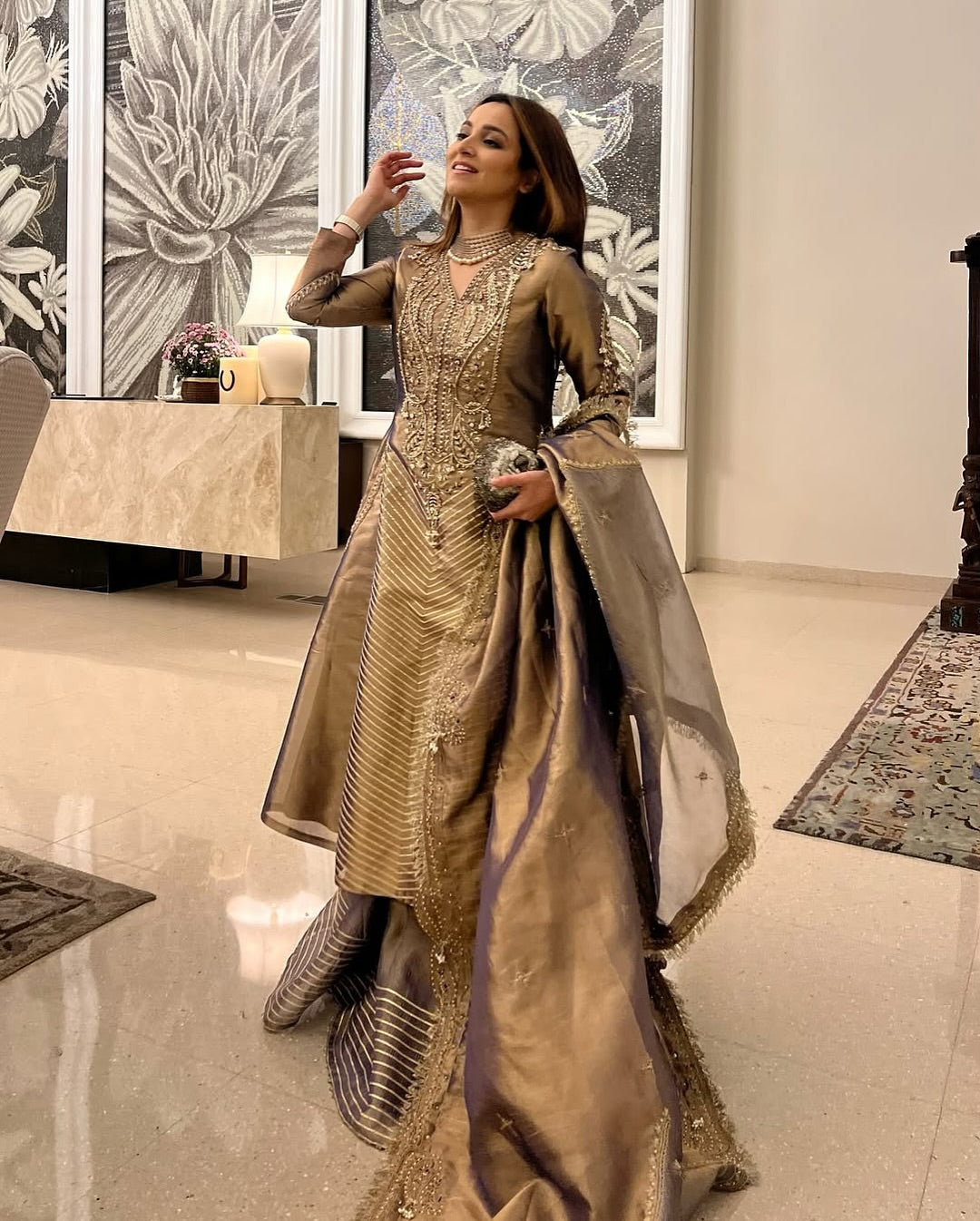 Kompal Matta Kapoor in our Purple silk zari tissue anarkali with sharara and dupatta set