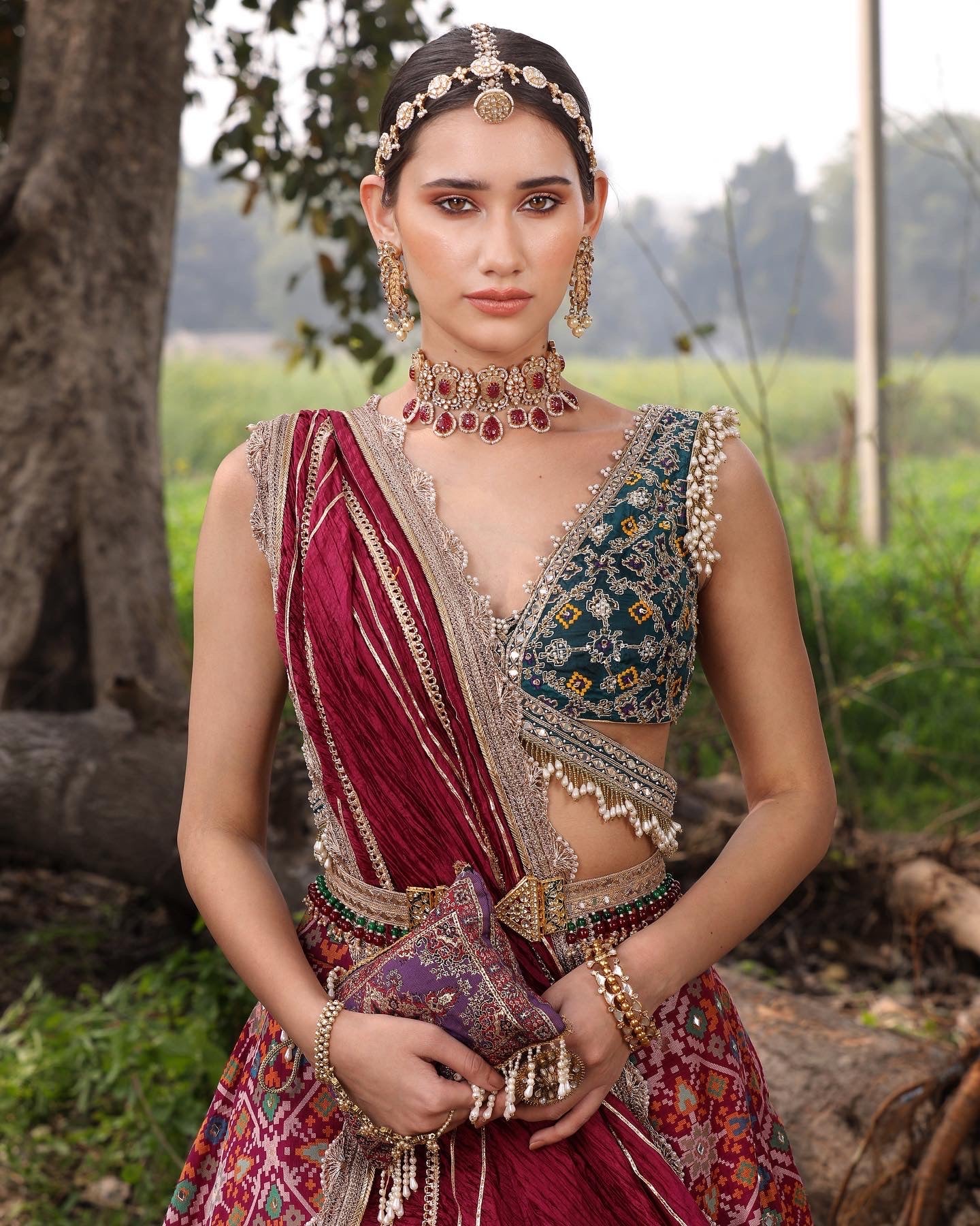Shop Women's Wine Banarasi Ikat Lehenga Set
