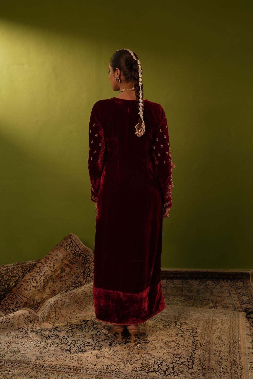Red Velvet Kaftan Set