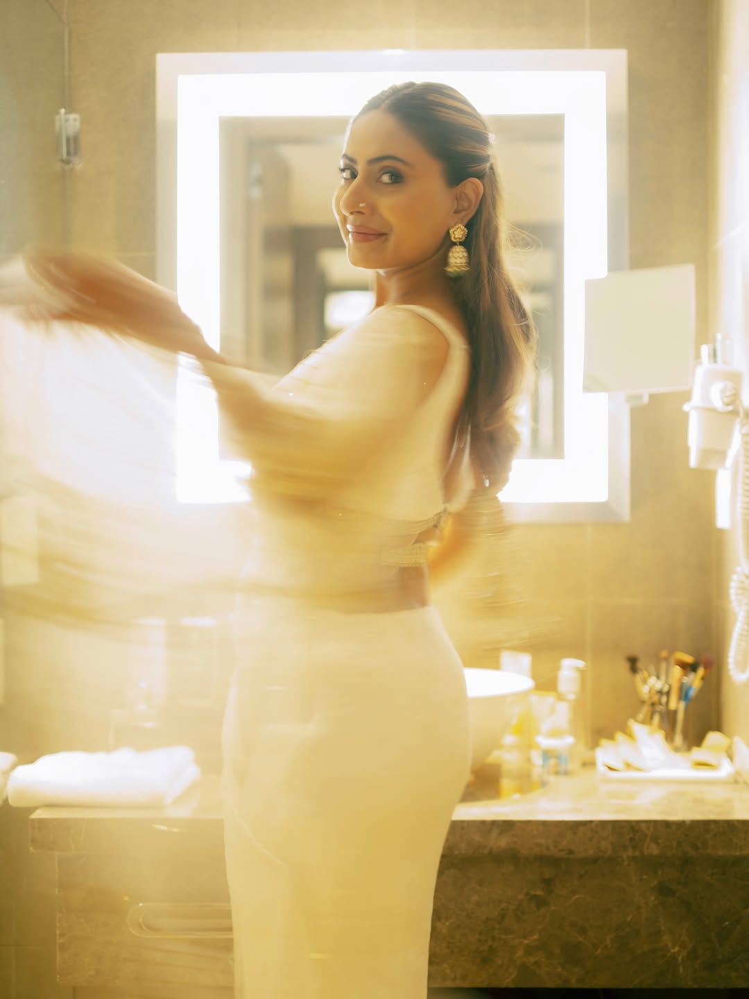 Shivangi Rathore in our Pearl white crushed silk saree