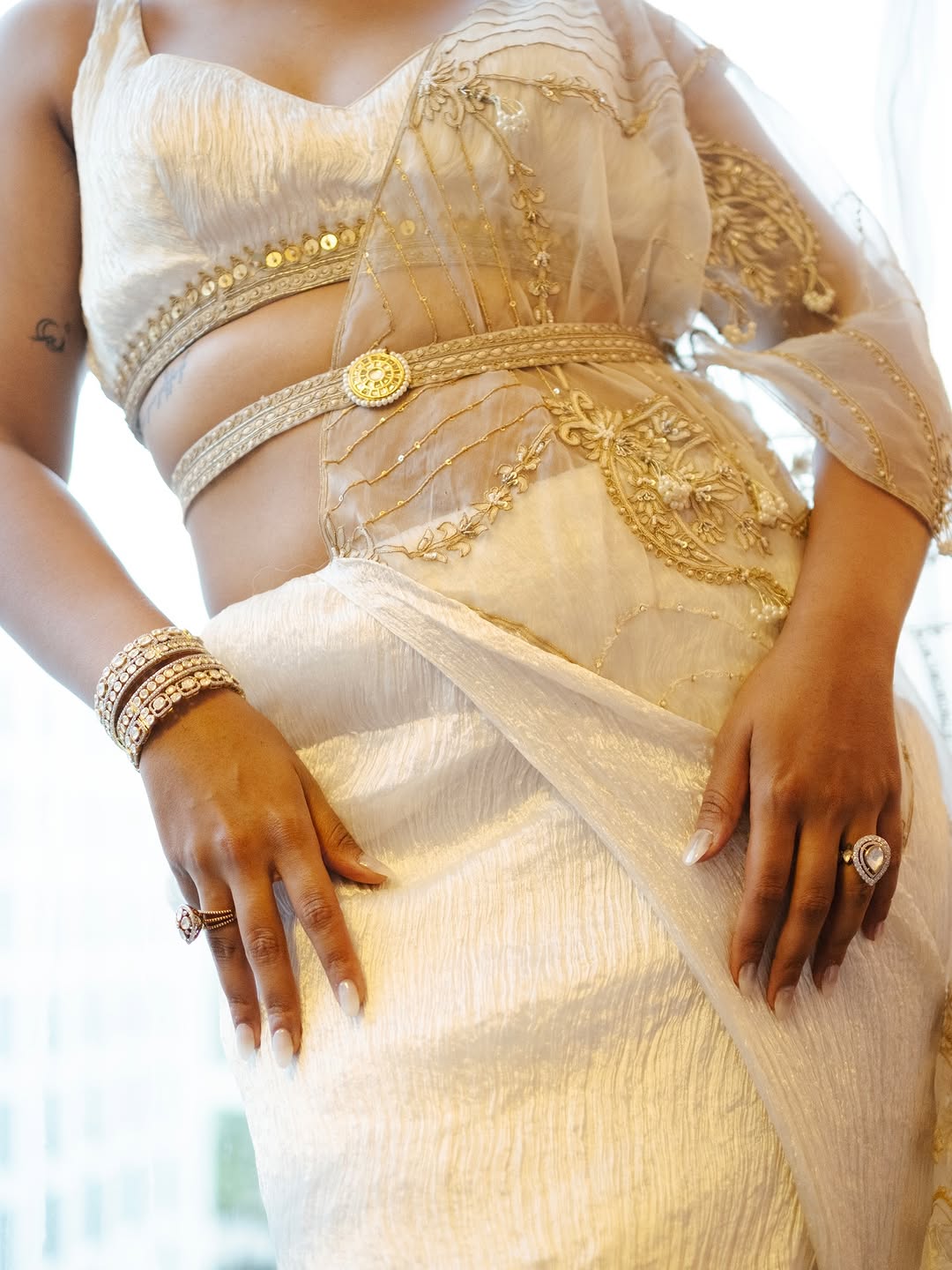 Shivangi Rathore in our Pearl white crushed silk saree