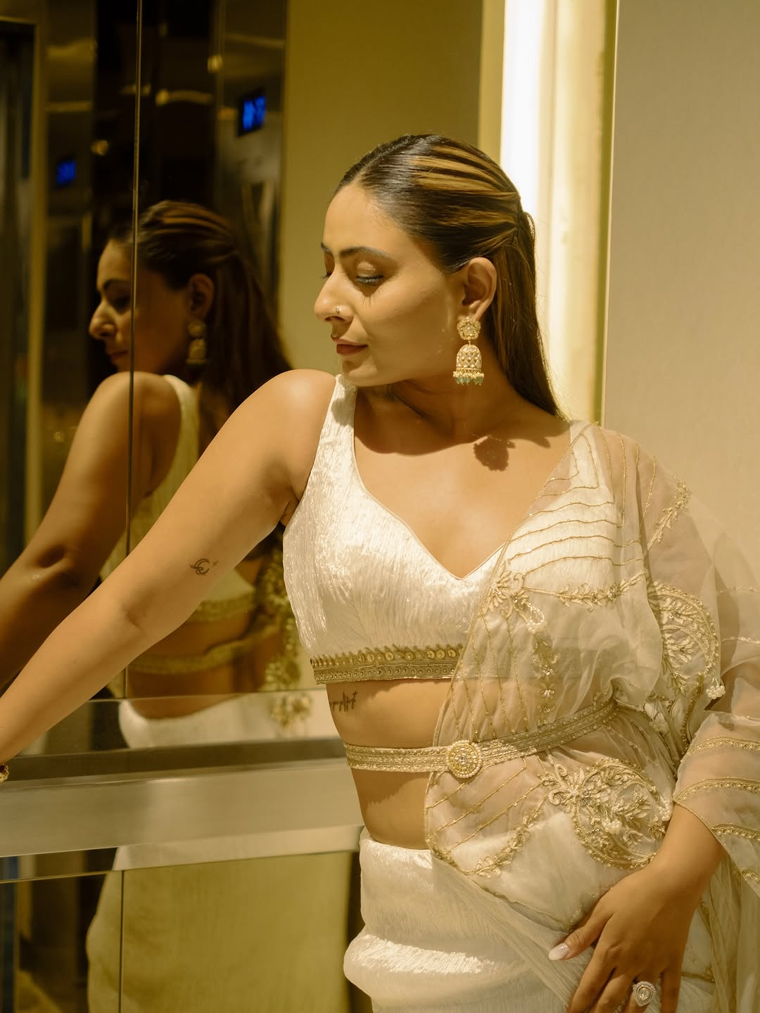 Shivangi Rathore in our Pearl white crushed silk saree