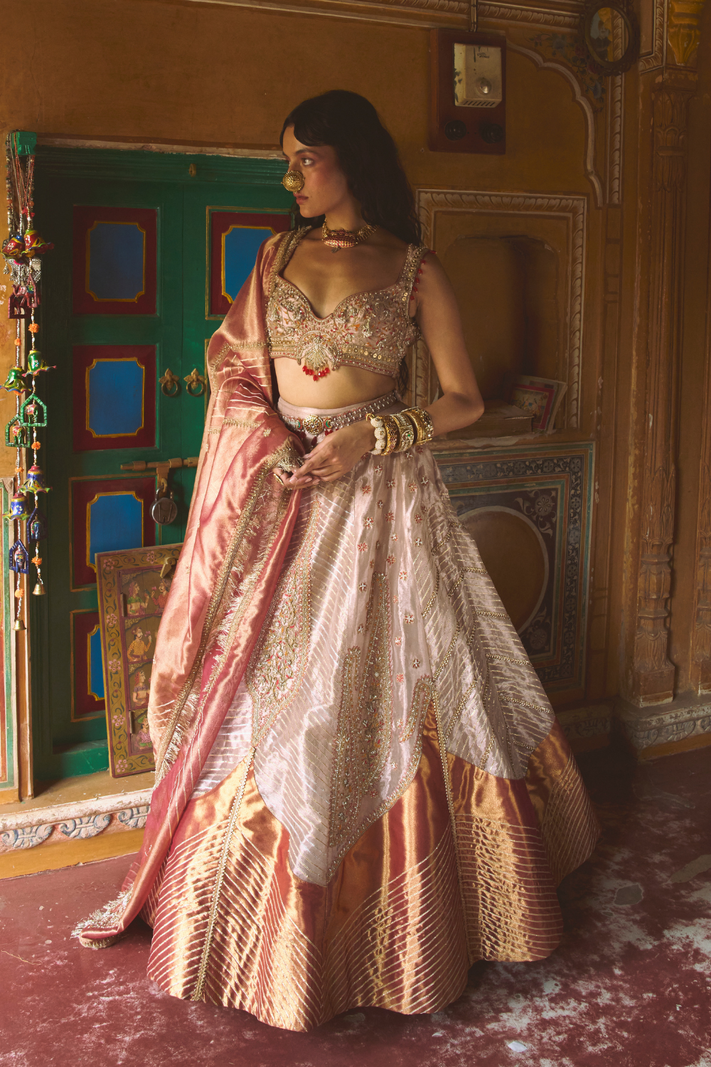 Soundarya Thakur in our Rose Gold Puri Zari Tissue Lehenga Set