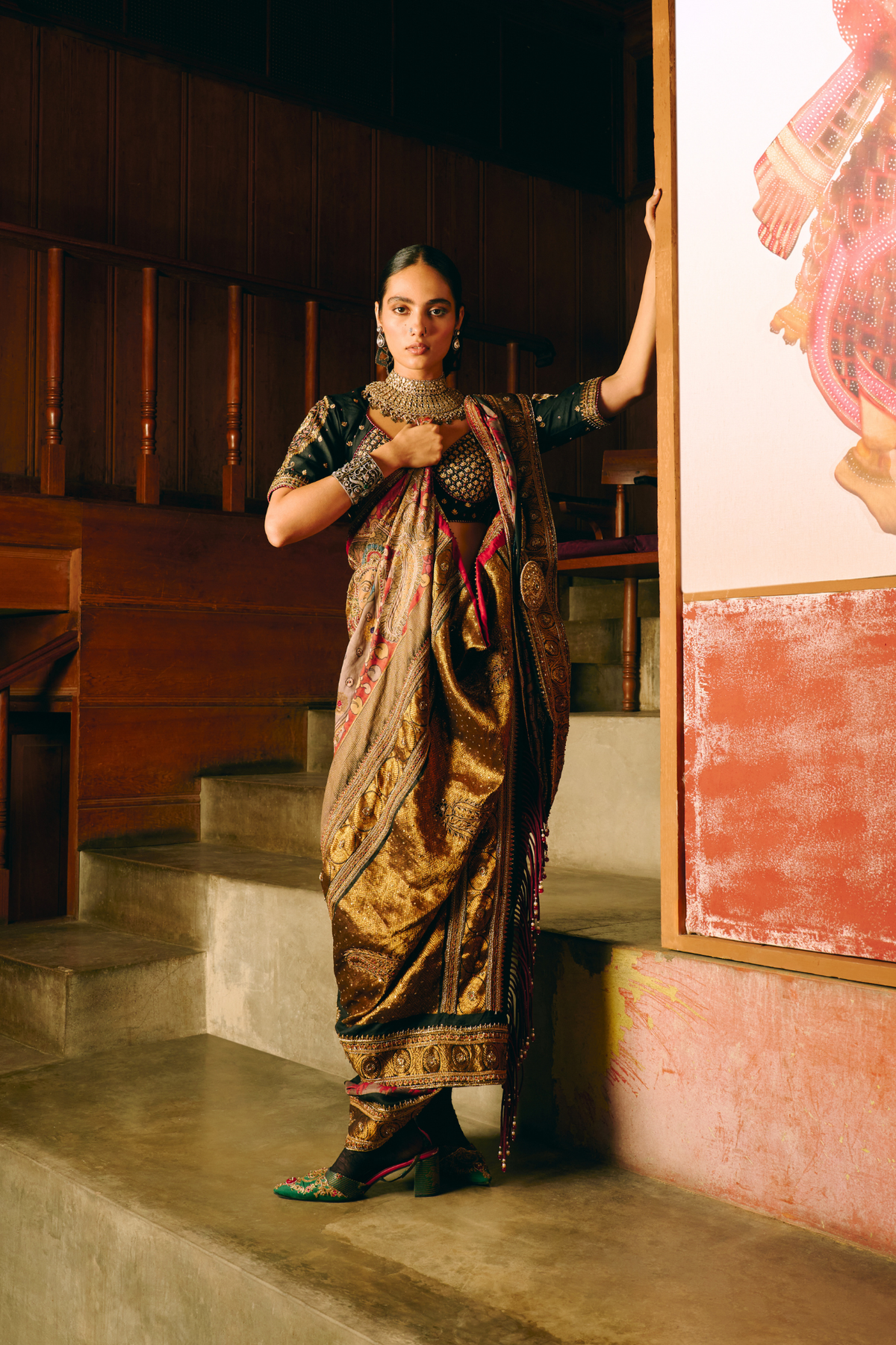 Muralidhara mehroon saree with black blouse