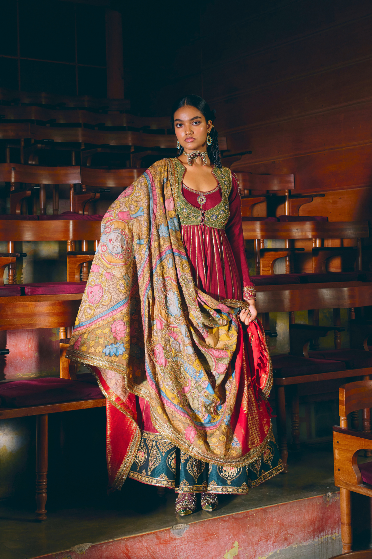 Samarpana red anarkali jacket set