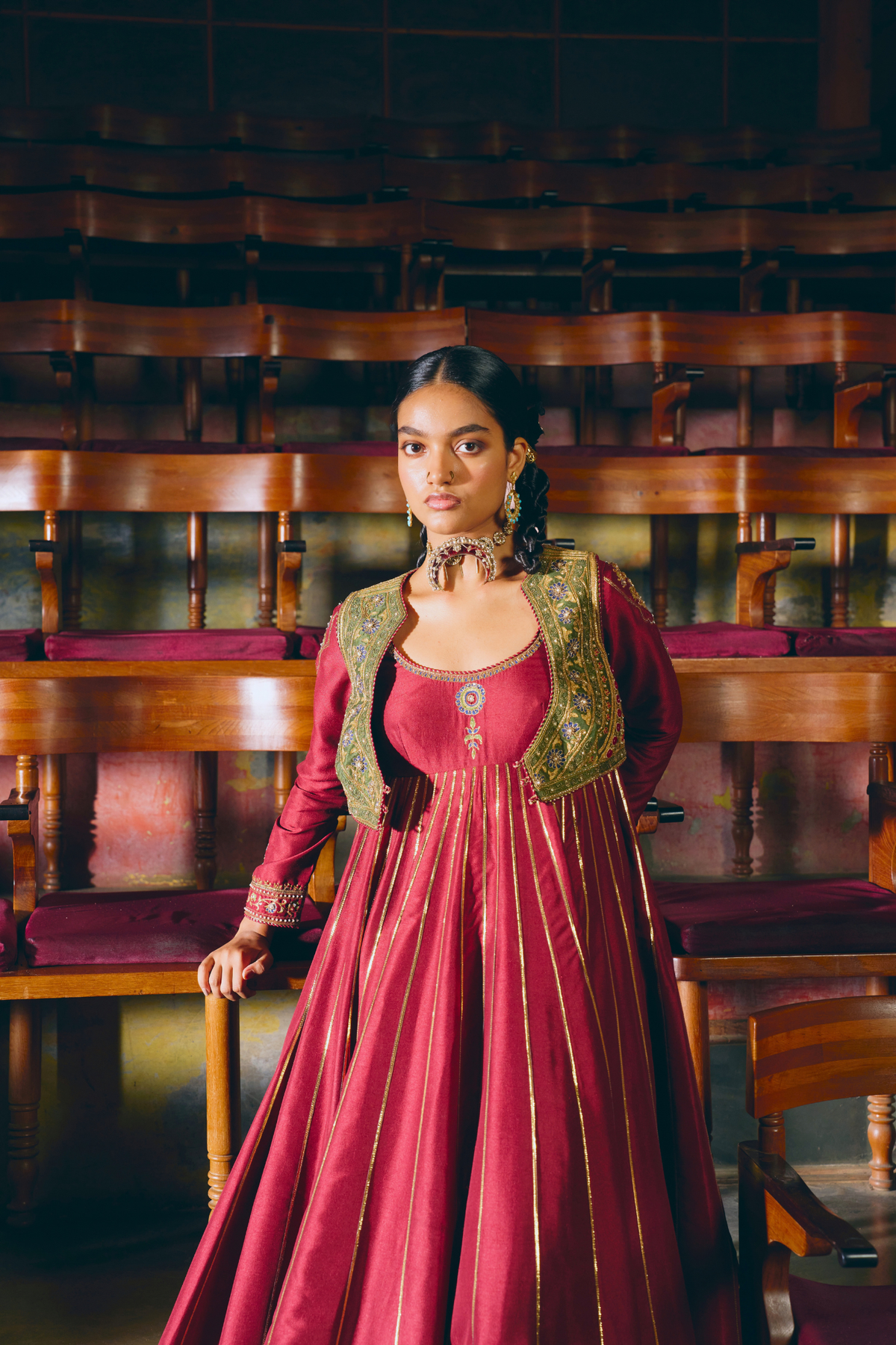 Samarpana red anarkali jacket set