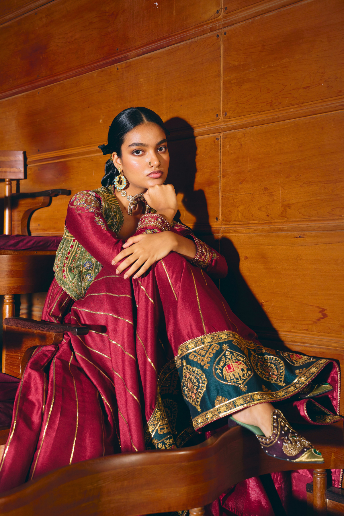 Samarpana red anarkali jacket set