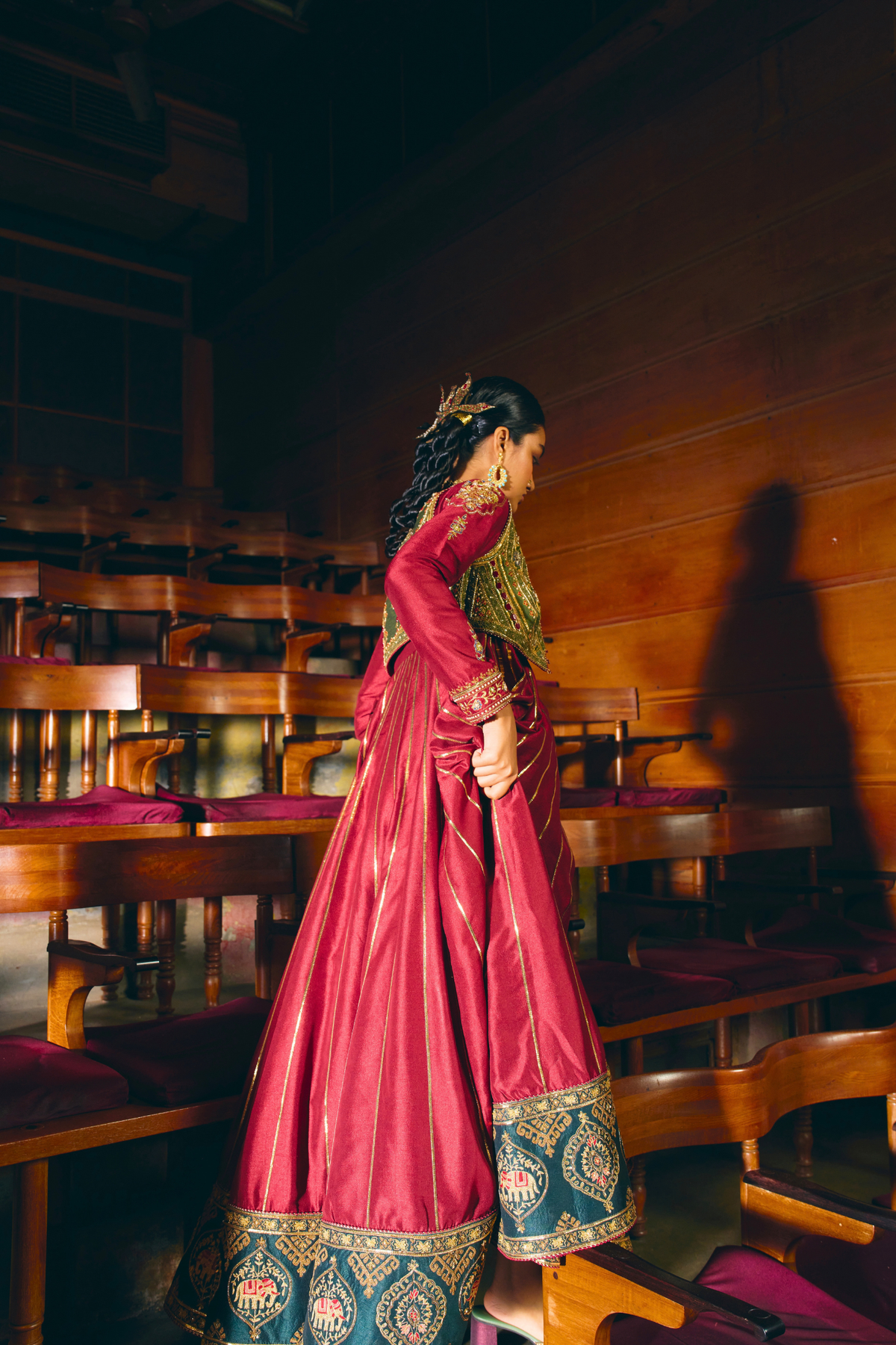 Samarpana red anarkali jacket set