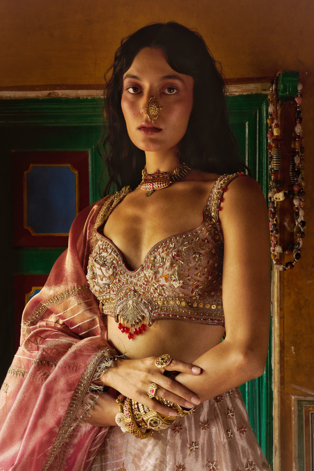 Soundarya Thakur in our Rose Gold Puri Zari Tissue Lehenga Set