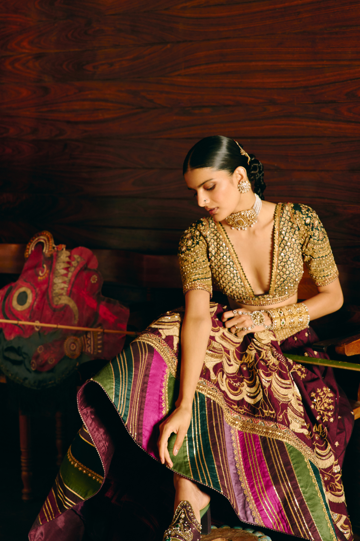 Kam Dhenu Wine Lehenga with tissue duppata set