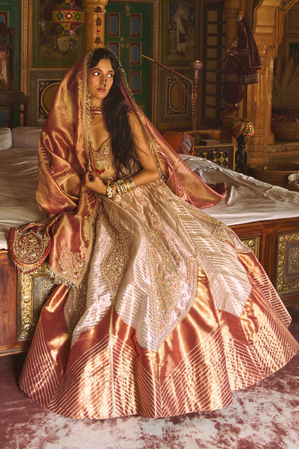 Soundarya Thakur in our Rose Gold Puri Zari Tissue Lehenga Set