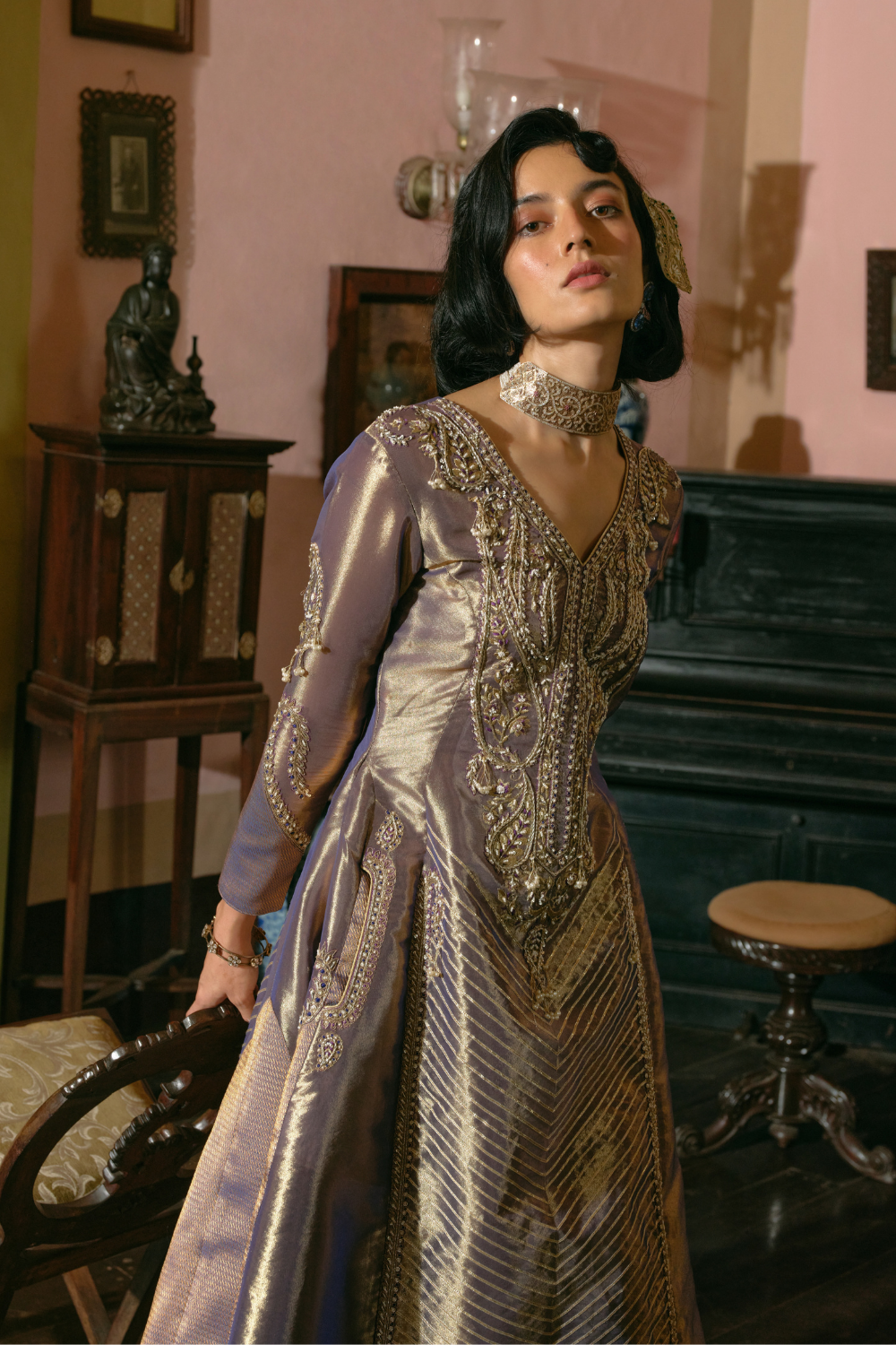 Kompal Matta Kapoor in our Purple silk zari tissue anarkali with sharara and dupatta set