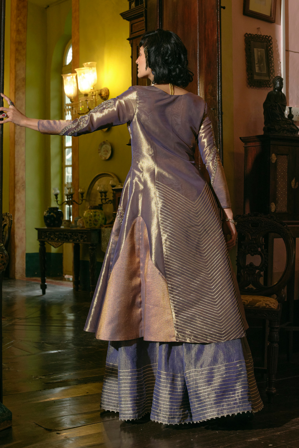 Kompal Matta Kapoor in our Purple silk zari tissue anarkali with sharara and dupatta set